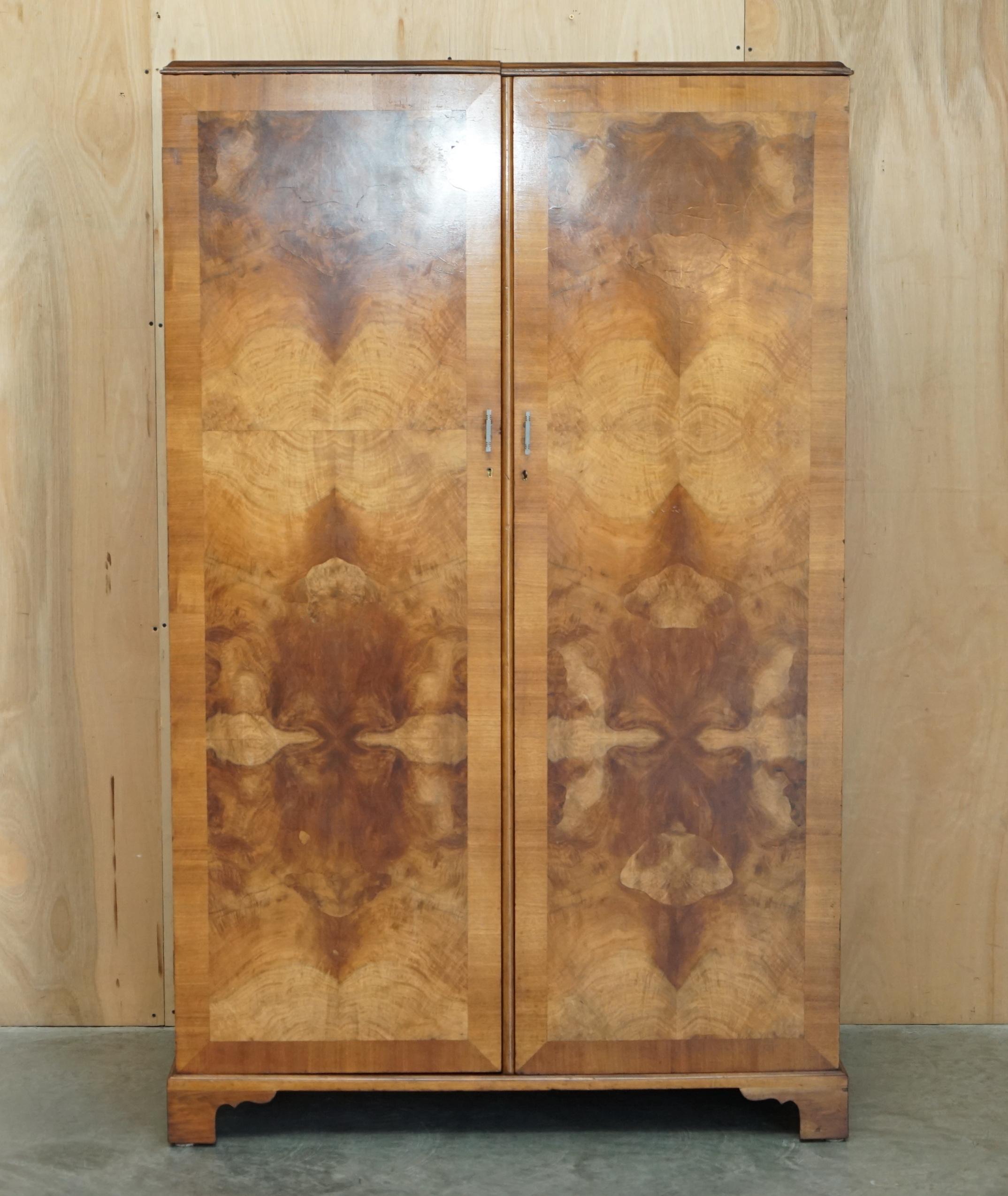 ANTIQUE BURR WALNUT WARDROBE WiTH MILITARY CAMPAIGN CHEST OF DRAWERS BUILT IN (Kampagne) im Angebot