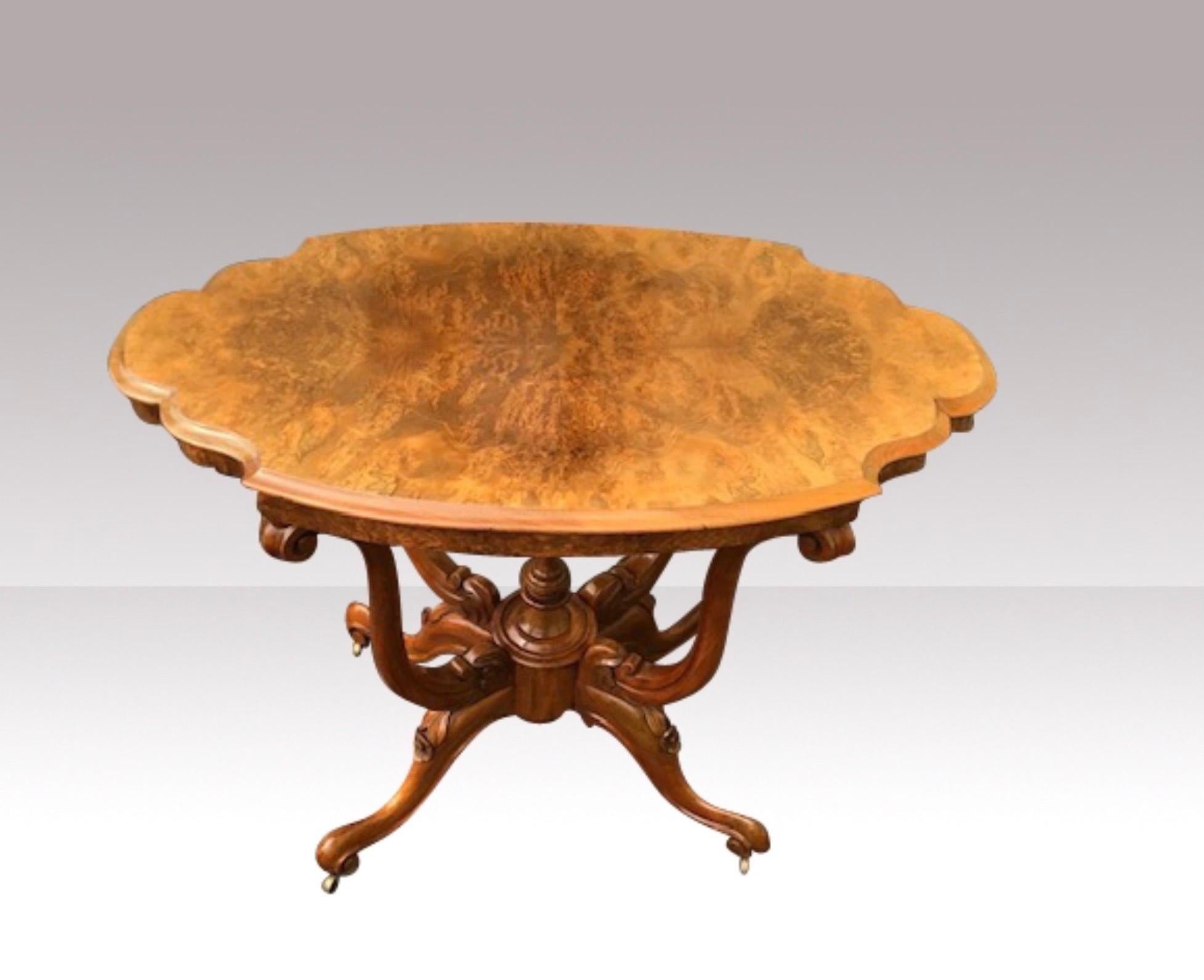 British Antique Burr Walnut Window Table, Occasional Table For Sale