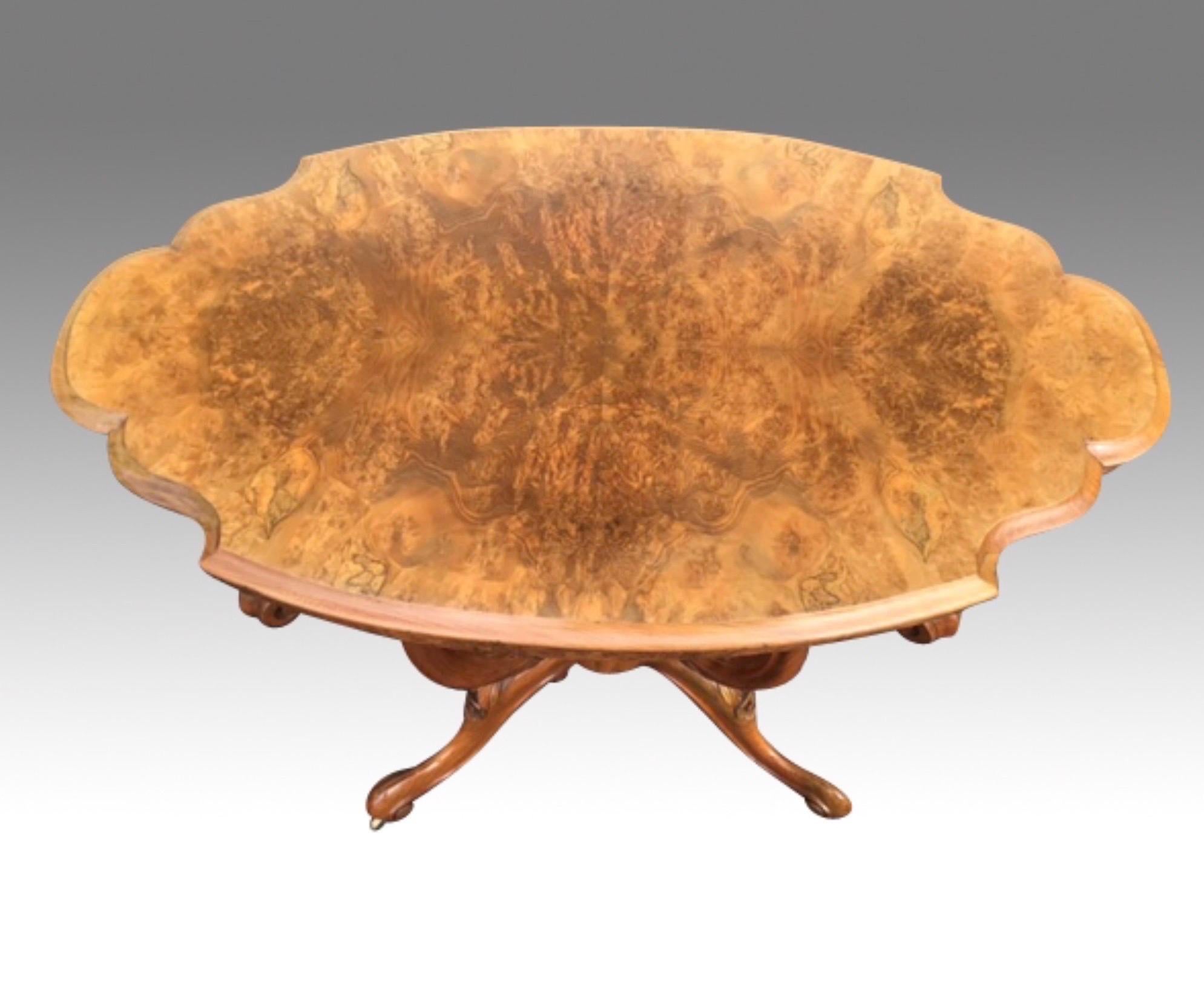 Mid-19th Century Antique Burr Walnut Window Table, Occasional Table For Sale