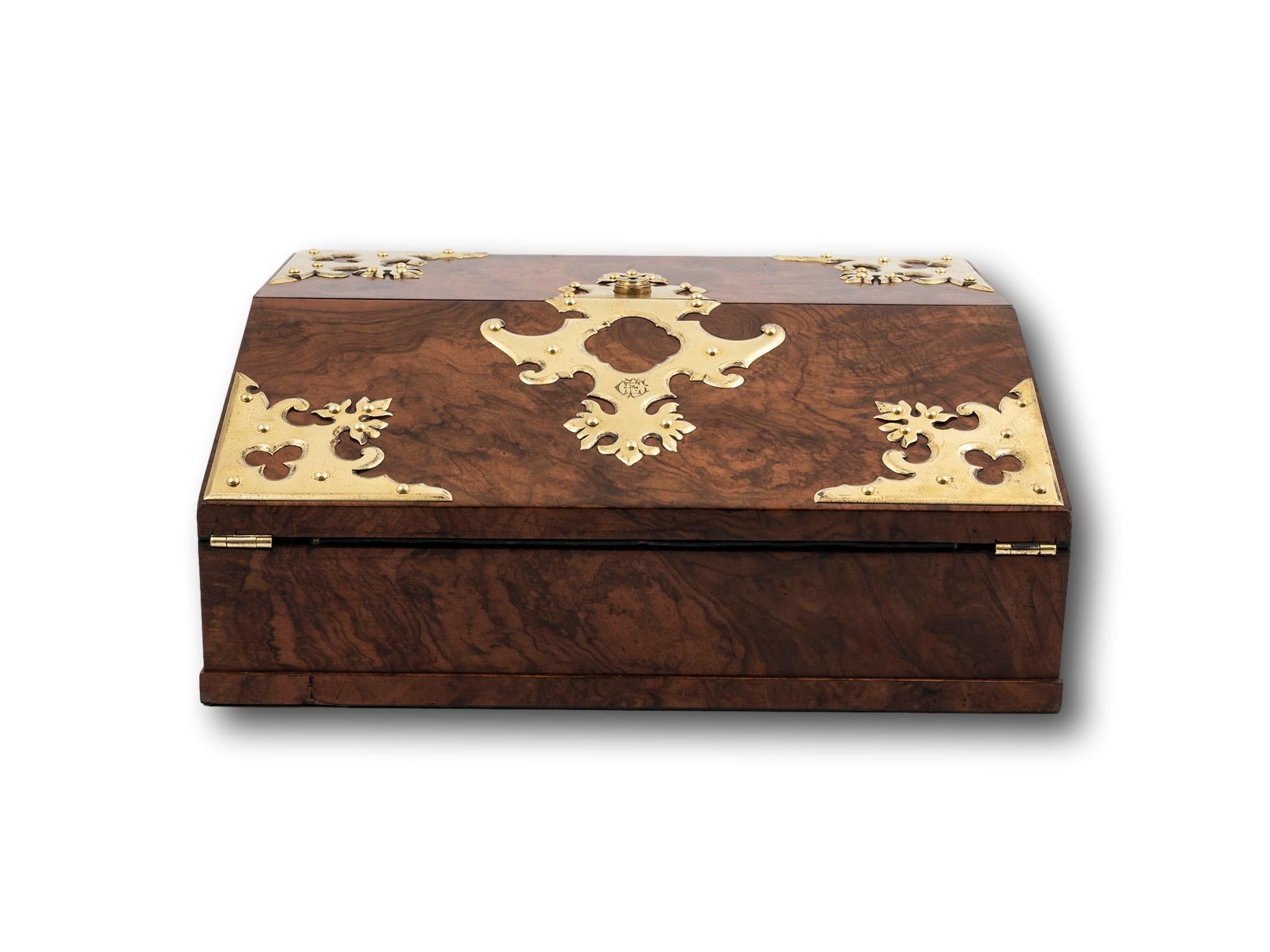 Late Victorian Antique Burr Walnut Writing Box by Betjemann with Rare Secret Compartment For Sale