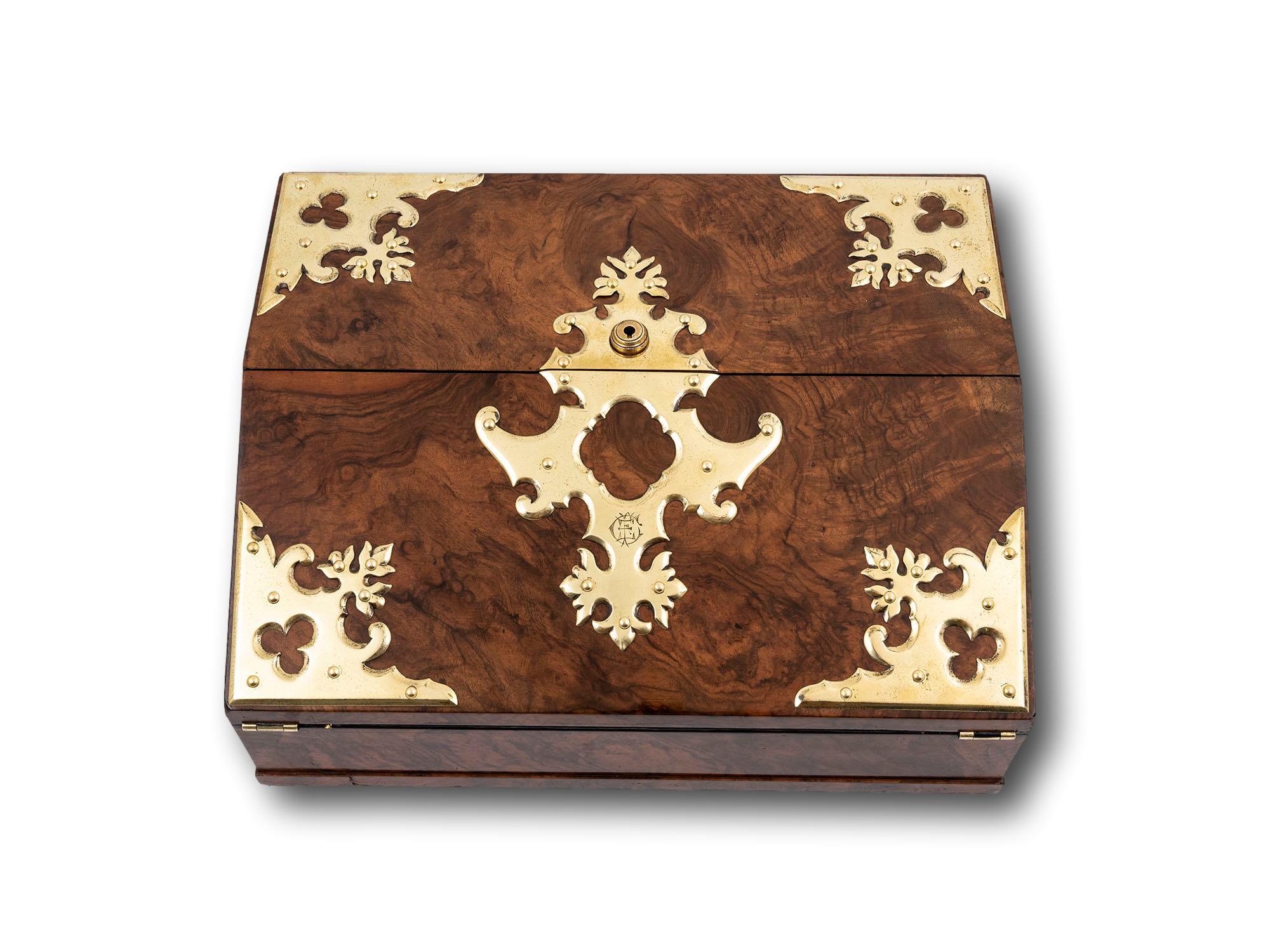English Antique Burr Walnut Writing Box by Betjemann with Rare Secret Compartment For Sale
