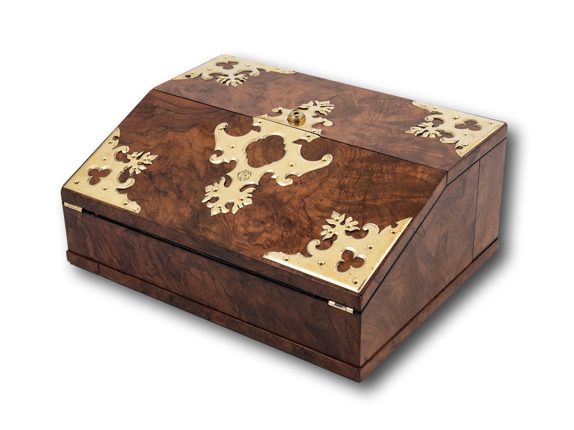Antique Burr Walnut Writing Box by Betjemann with Rare Secret Compartment In Good Condition For Sale In Northampton, GB