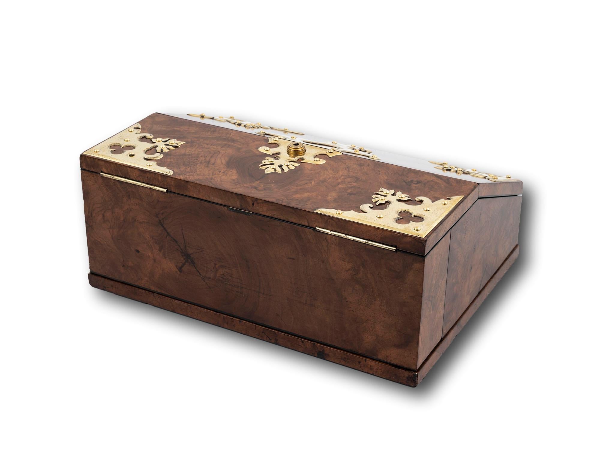 19th Century Antique Burr Walnut Writing Box by Betjemann with Rare Secret Compartment For Sale