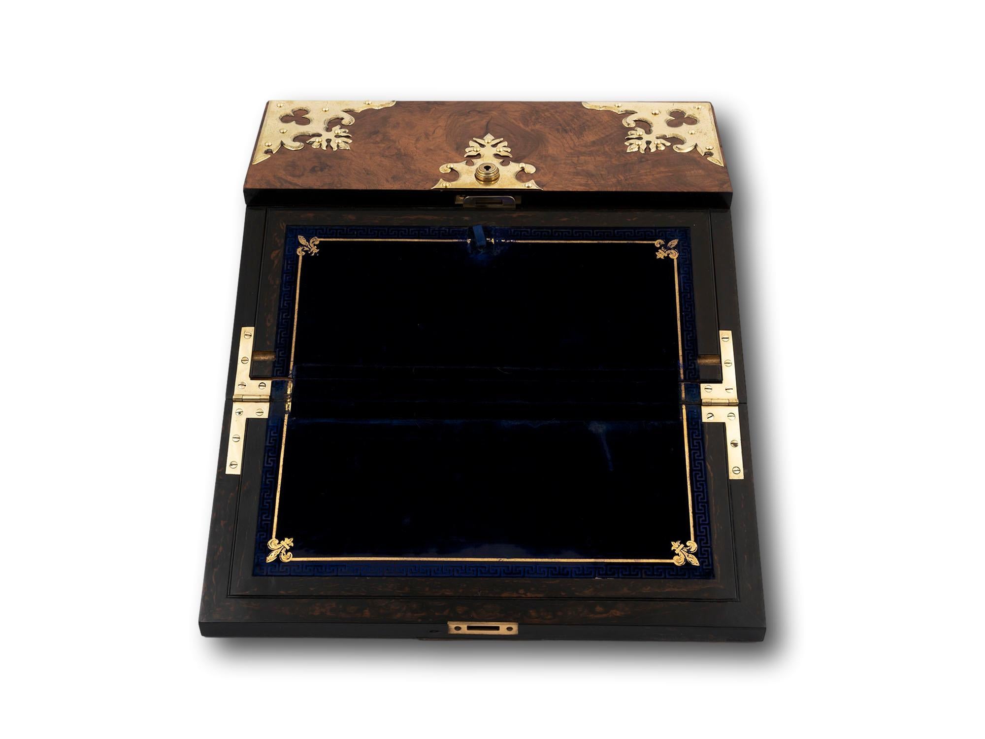 Brass Antique Burr Walnut Writing Box by Betjemann with Rare Secret Compartment For Sale