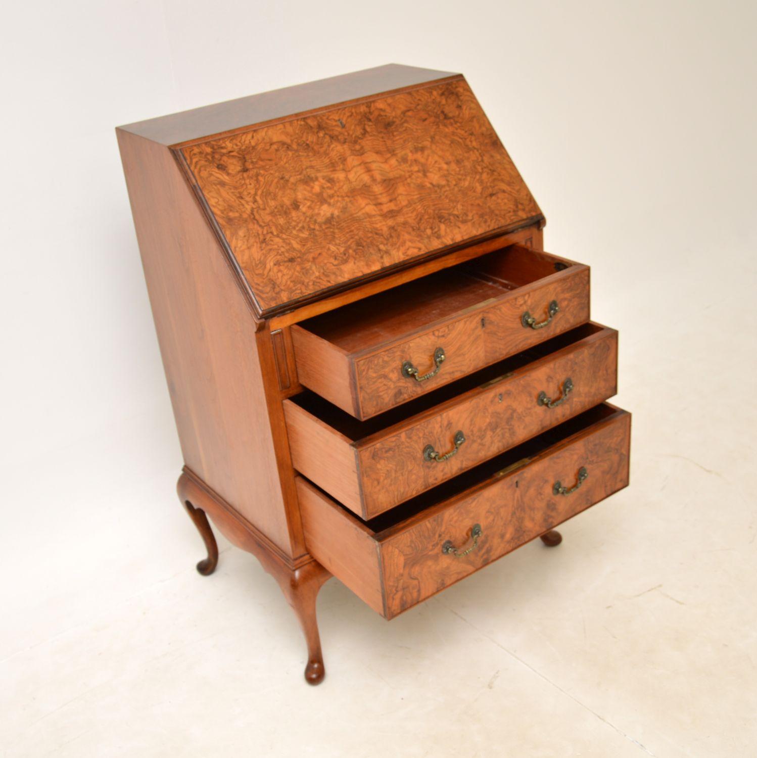 Antique Burr Walnut Writing Bureau by Maple & Co. 1
