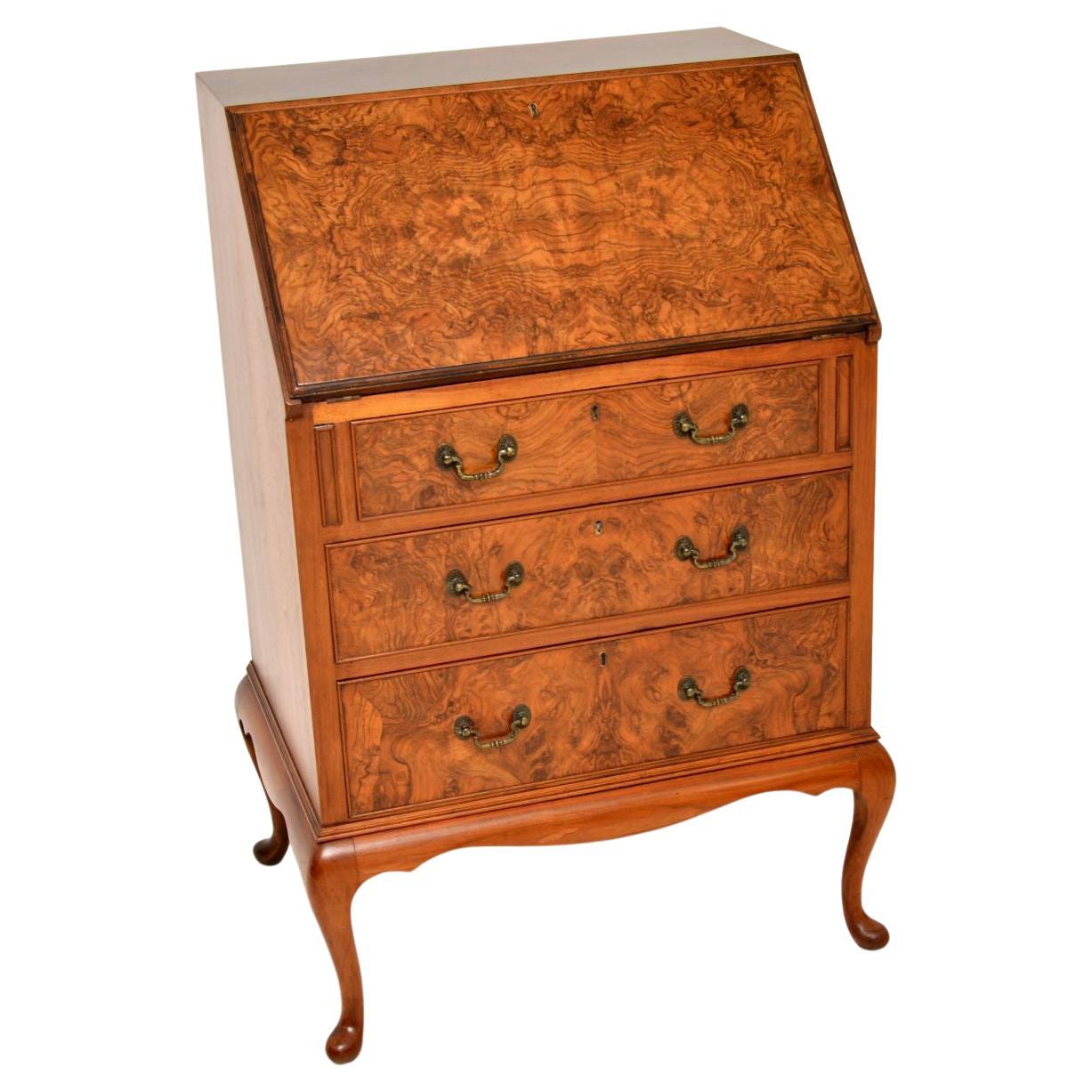 Antique Burr Walnut Writing Bureau by Maple & Co.