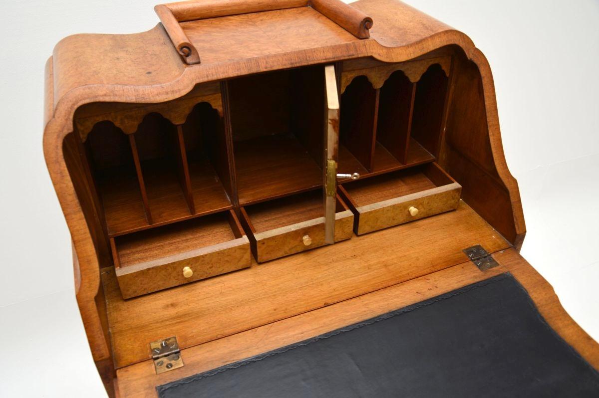 British Antique Burr Walnut Writing Bureau For Sale