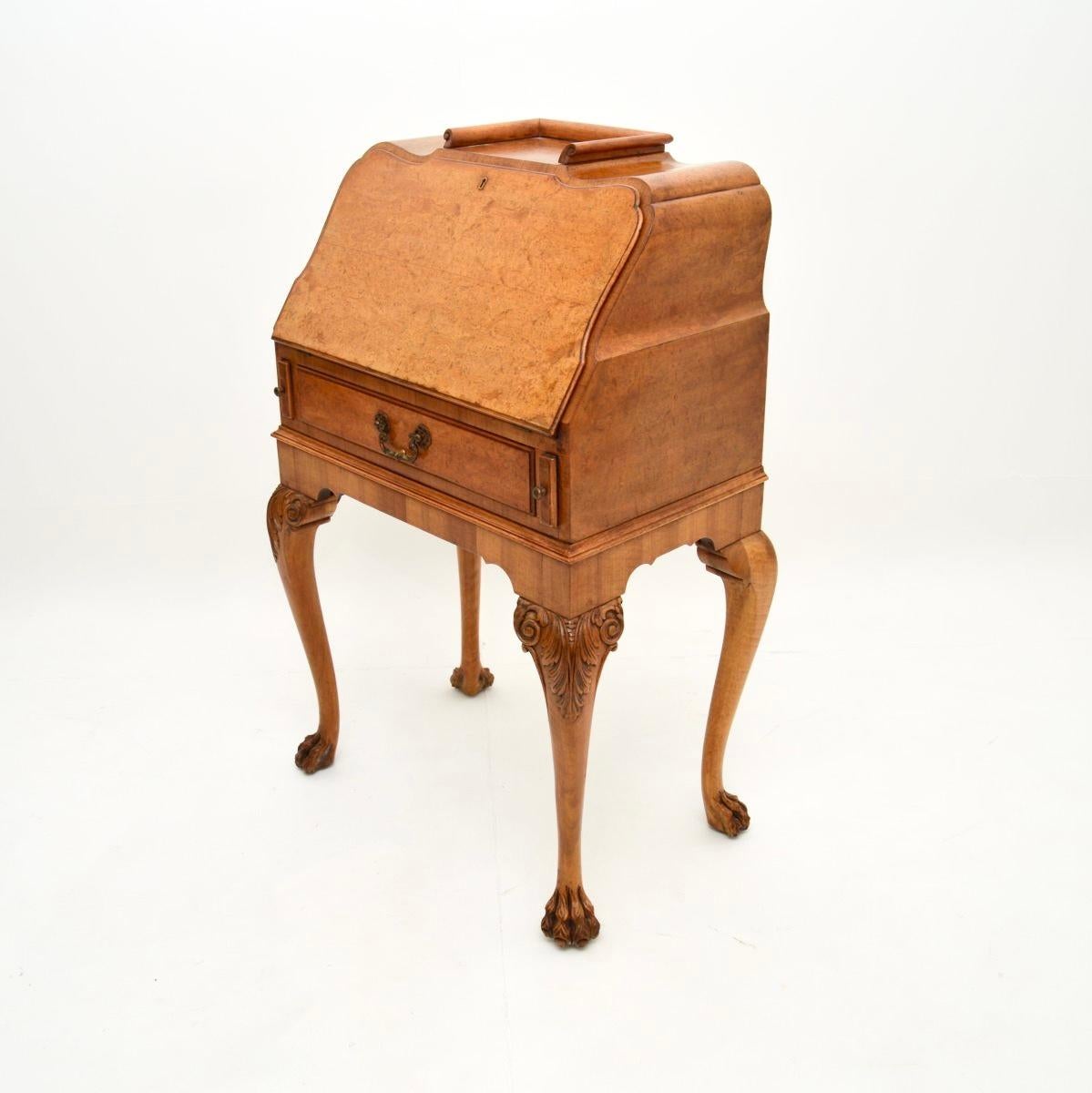 Early 20th Century Antique Burr Walnut Writing Bureau For Sale