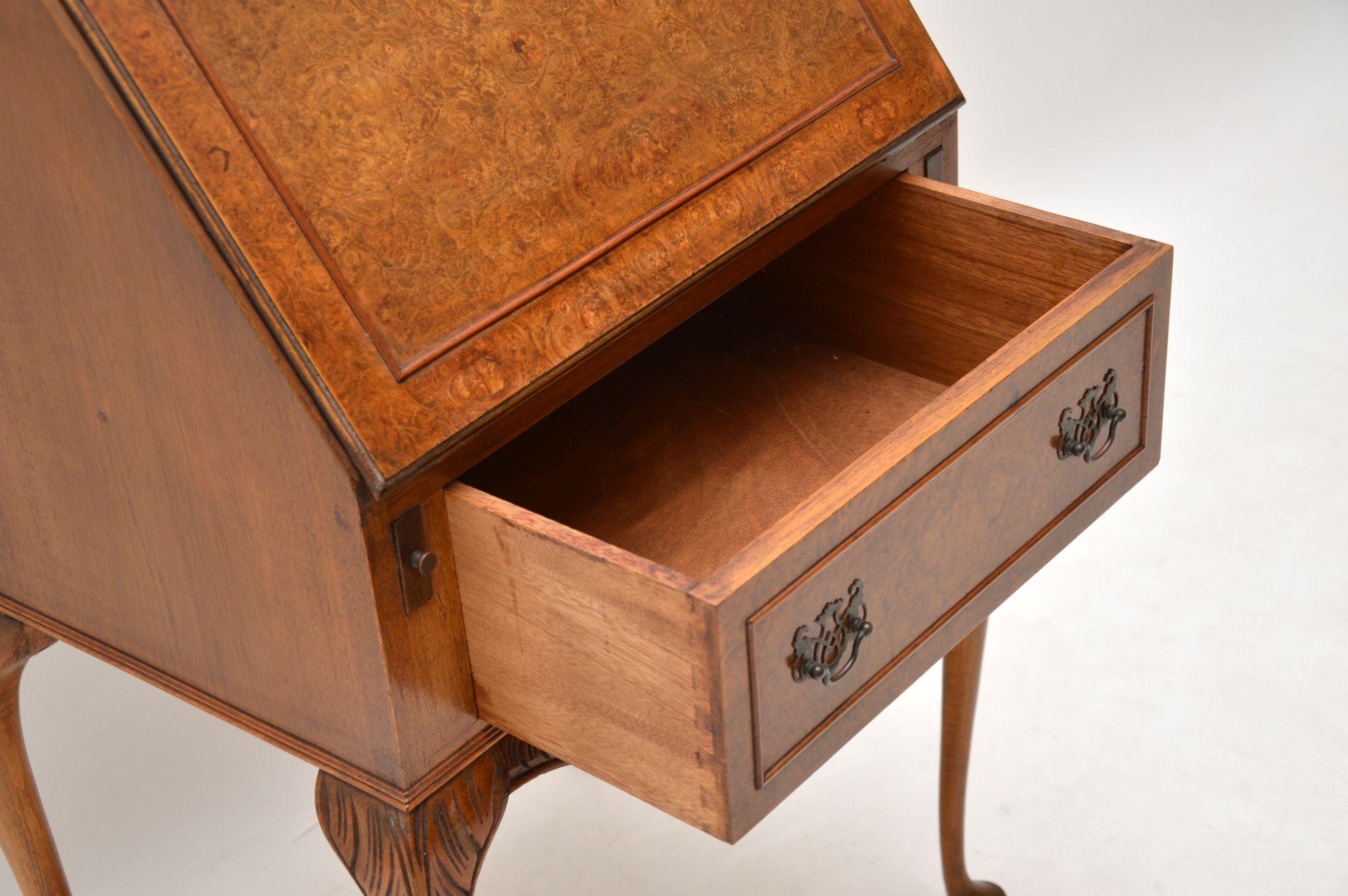 English Antique Burr Walnut Writing Bureau