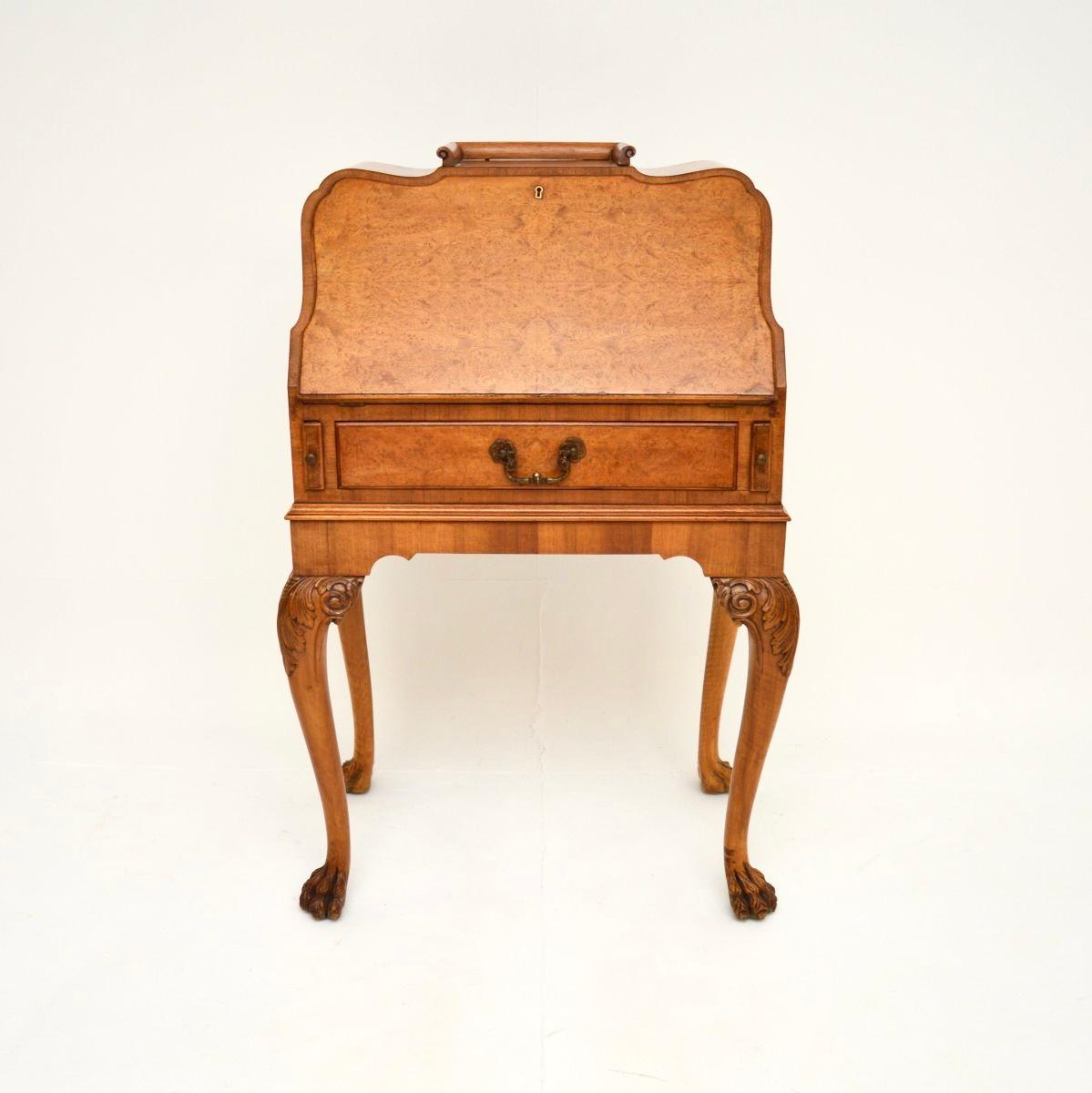 Leather Antique Burr Walnut Writing Bureau For Sale