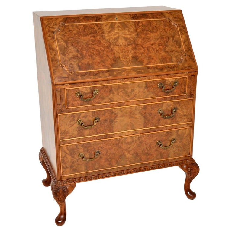 Antique Burr Walnut Writing Bureau For Sale at 1stDibs