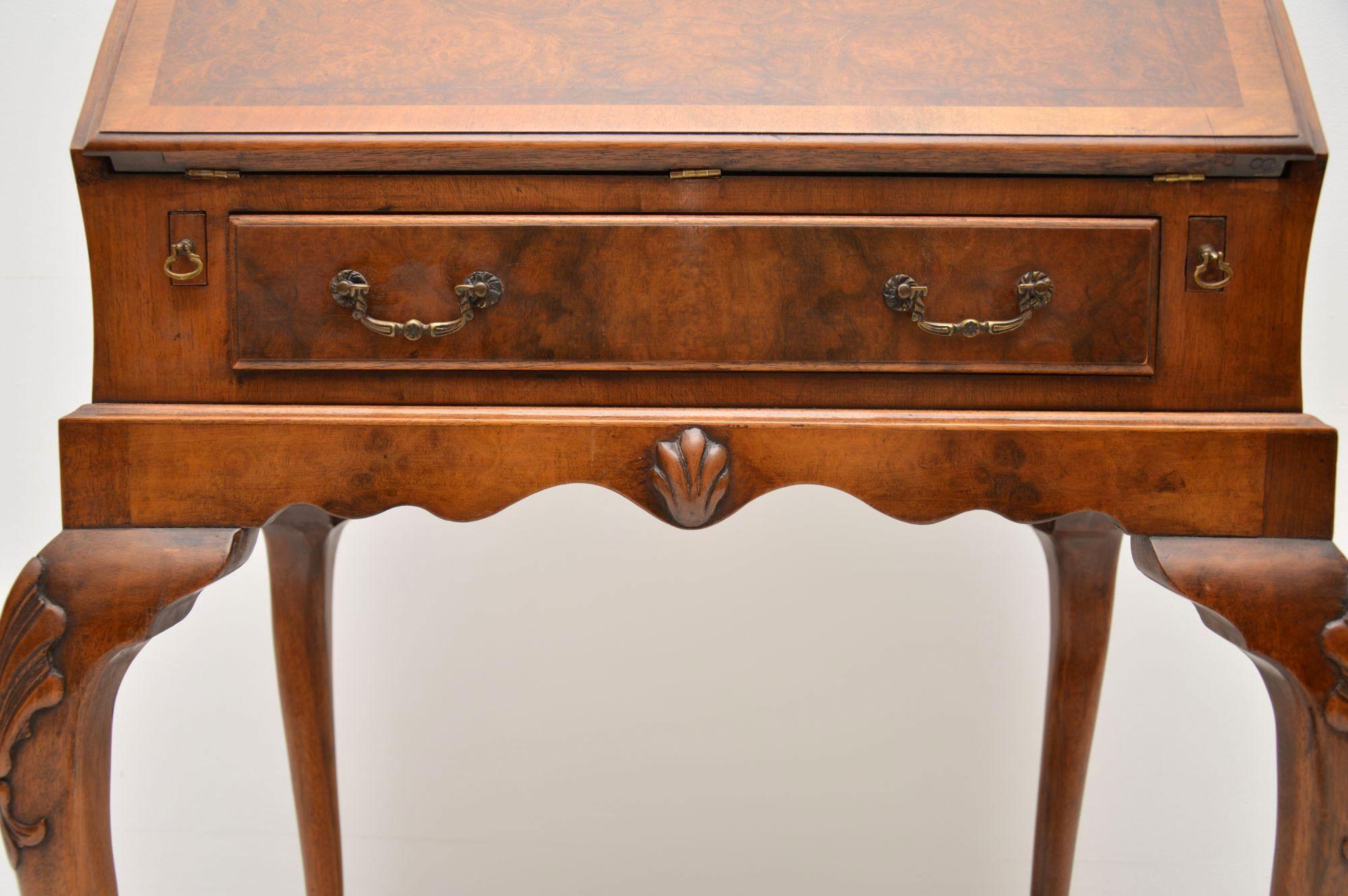 Edwardian Antique Burr Walnut Writing Bureau on Legs