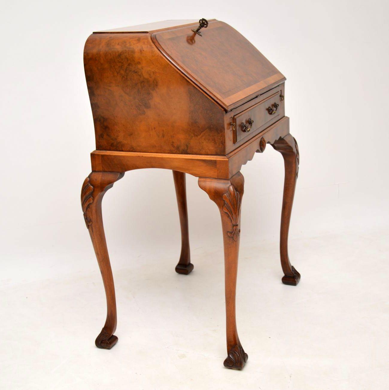 Early 20th Century Antique Burr Walnut Writing Bureau on Legs