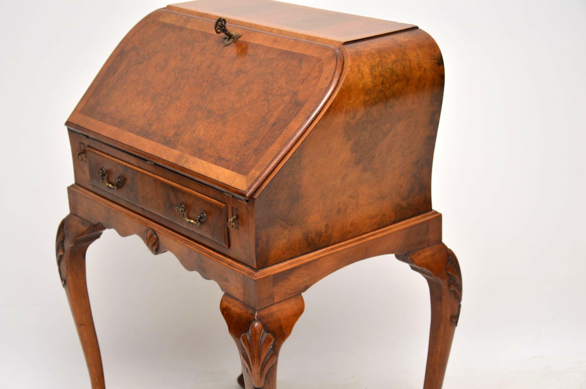 Antique Burr Walnut Writing Bureau on Legs 1