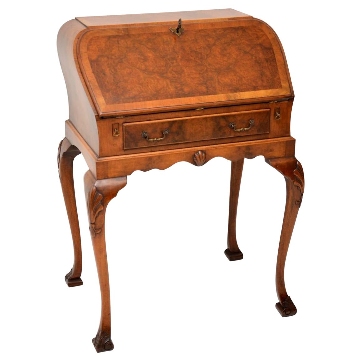 Antique Burr Walnut Writing Bureau on Legs