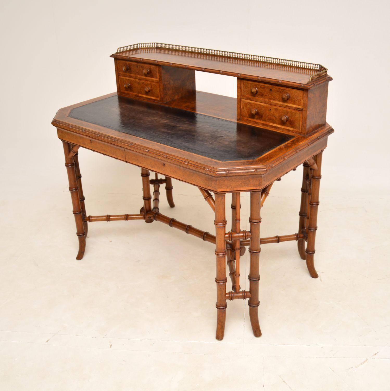 Mid-Century Modern Antique Burr Walnut Writing Desk by Howard & Sons For Sale