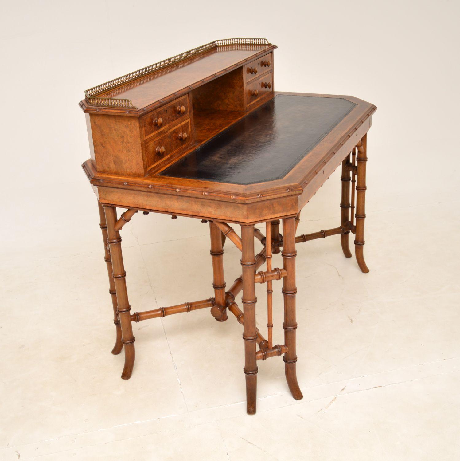 British Antique Burr Walnut Writing Desk by Howard & Sons For Sale