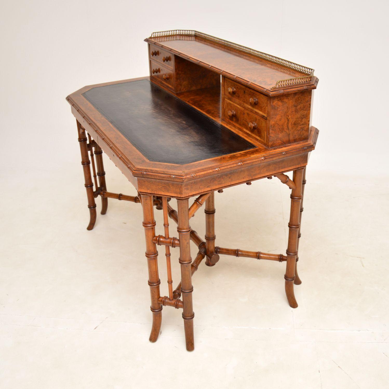 Antique Burr Walnut Writing Desk by Howard & Sons In Good Condition For Sale In London, GB