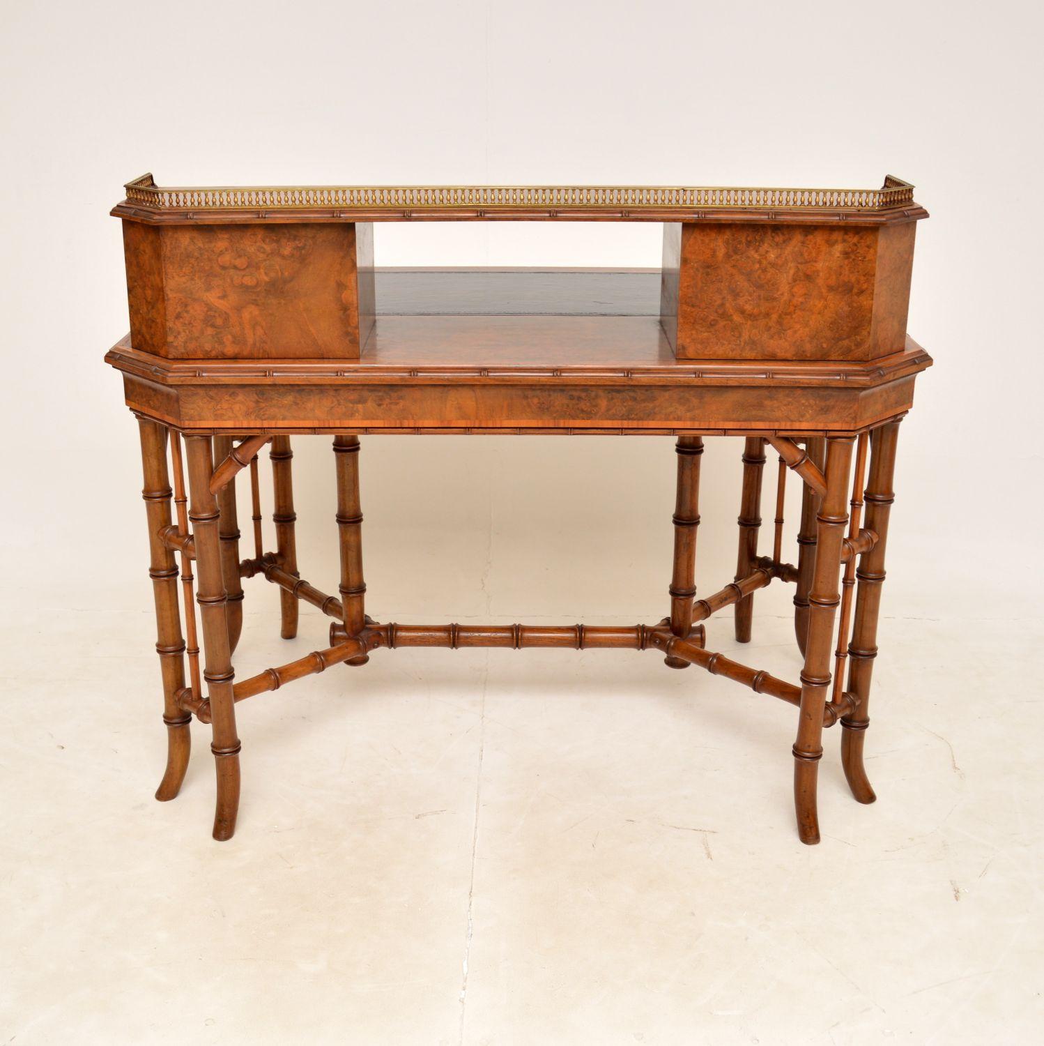 Brass Antique Burr Walnut Writing Desk by Howard & Sons For Sale