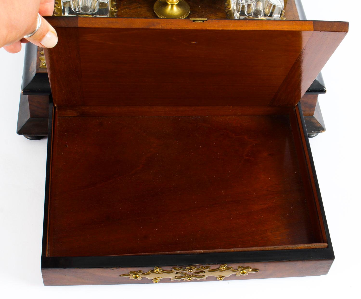 Cut Glass Antique Burr Walnut Writing and Stationery Box, 19th Century