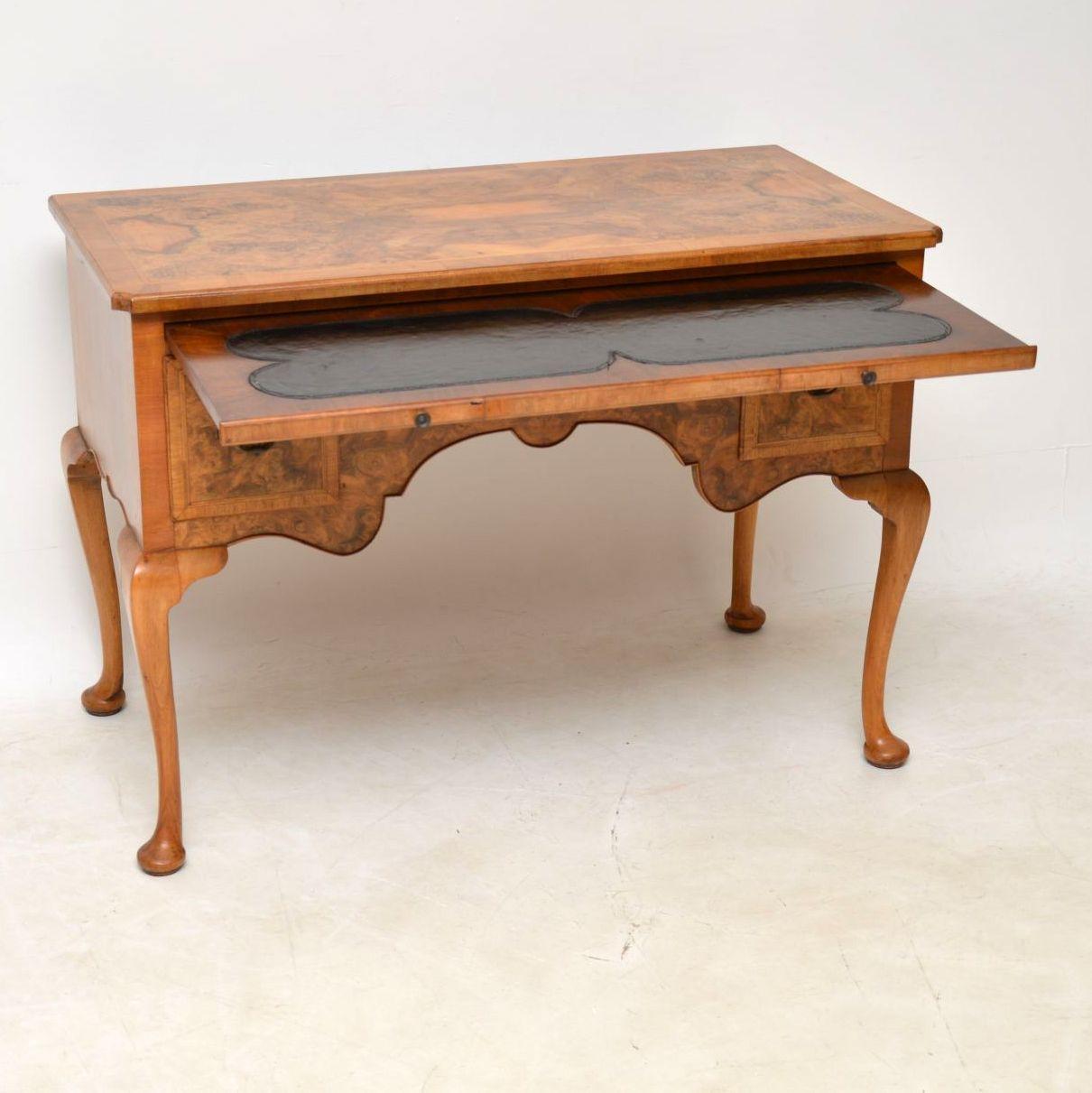 Queen Anne Antique Burr Walnut Writing Table or Dressing Table