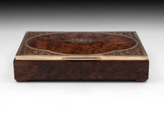 Antique Burr Yew Jewelry Box Silk Lined Brass Edge, 19th Century