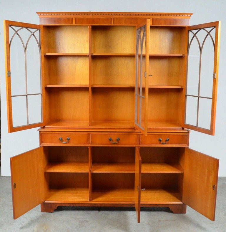 Antique Burr Yew Wood Library Display Bookcase Regency Style For Sale at 1stDibs