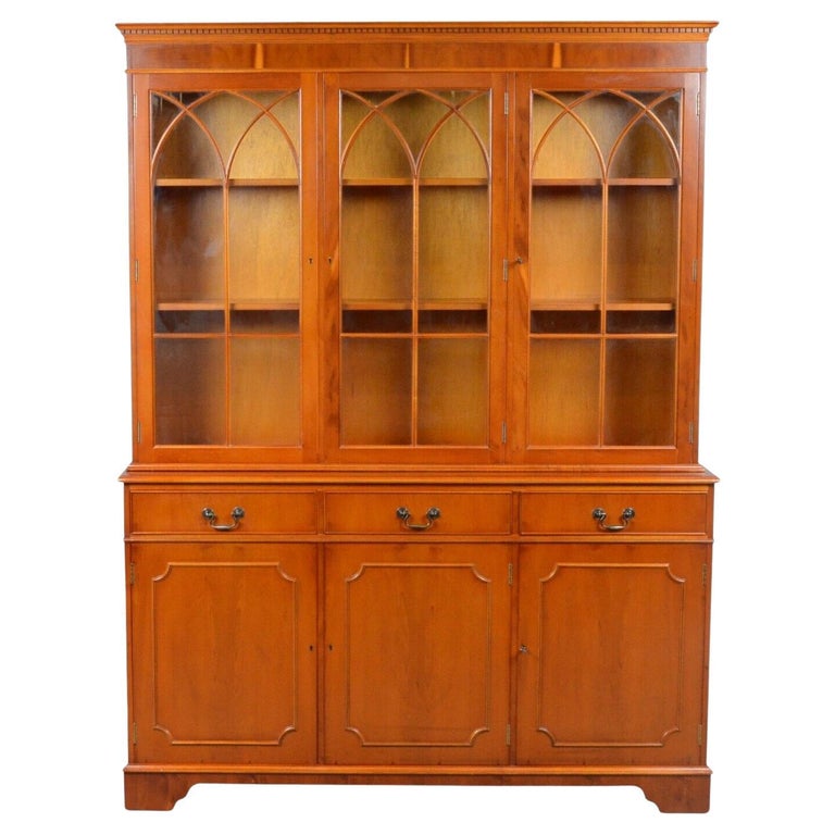 Antique Burr Yew Wood Library Display Bookcase Regency Style For Sale