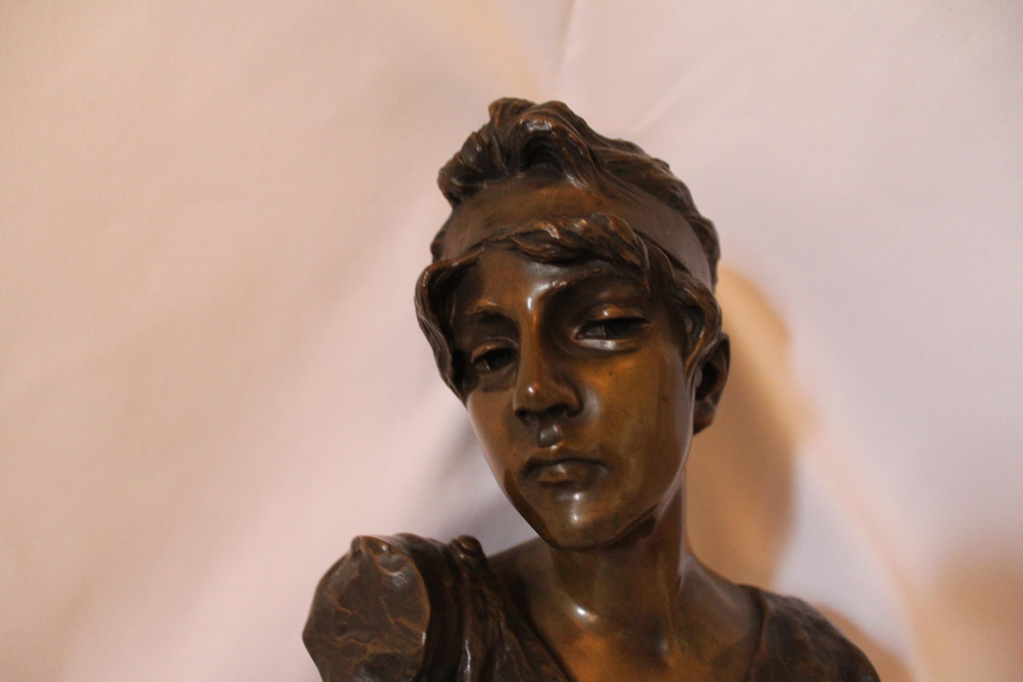 A medium size bronze bust signed by E. Villanis circa 1890s. With great multi-patinas and in real good condition. From a private collector of Villanis busts. Size 12