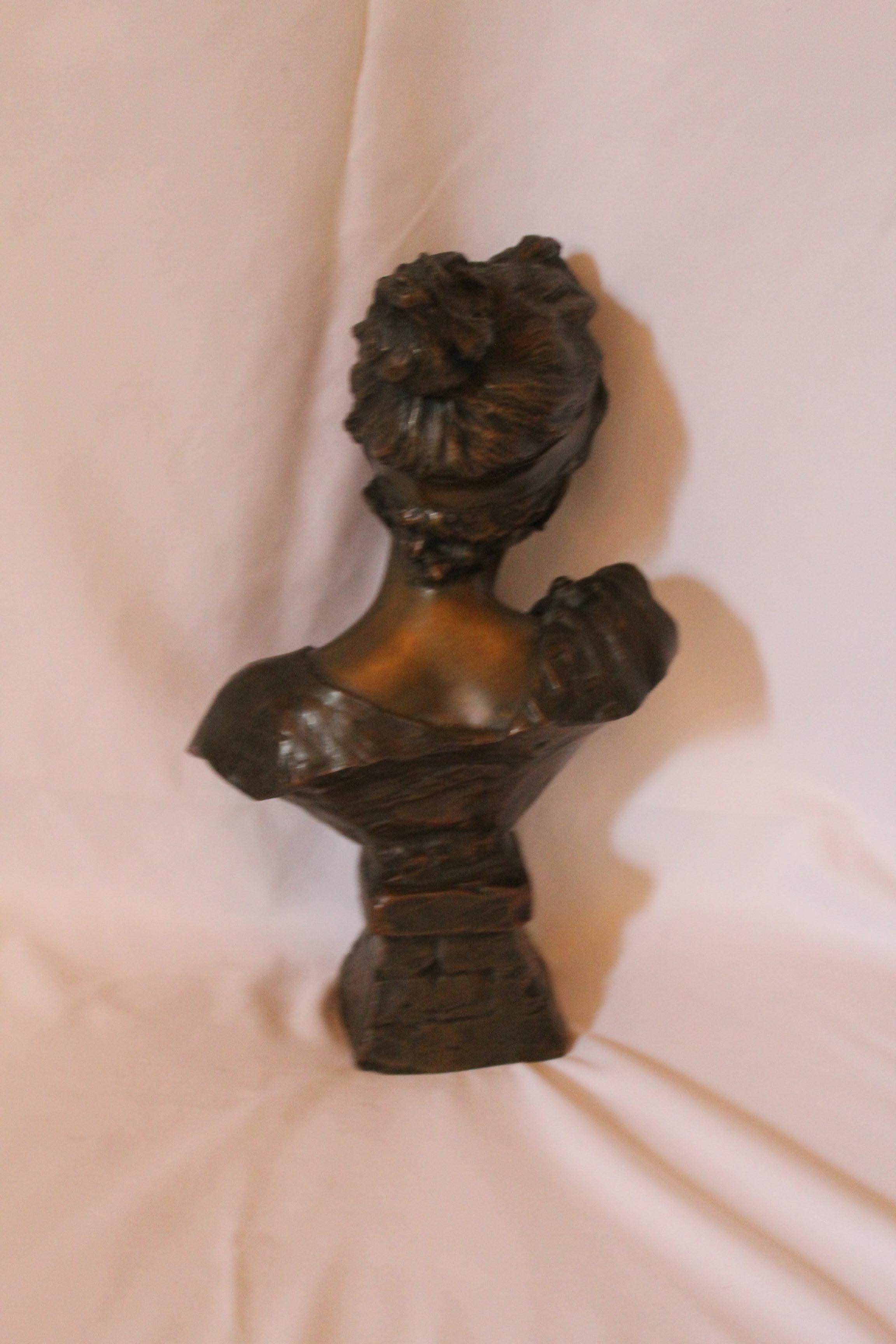 Antique Bust, Art Nouveau by Villanis Bronze Medium Size In Excellent Condition In Los Angeles, CA