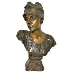Antique Bust, Art Nouveau by Villanis Bronze Medium Size