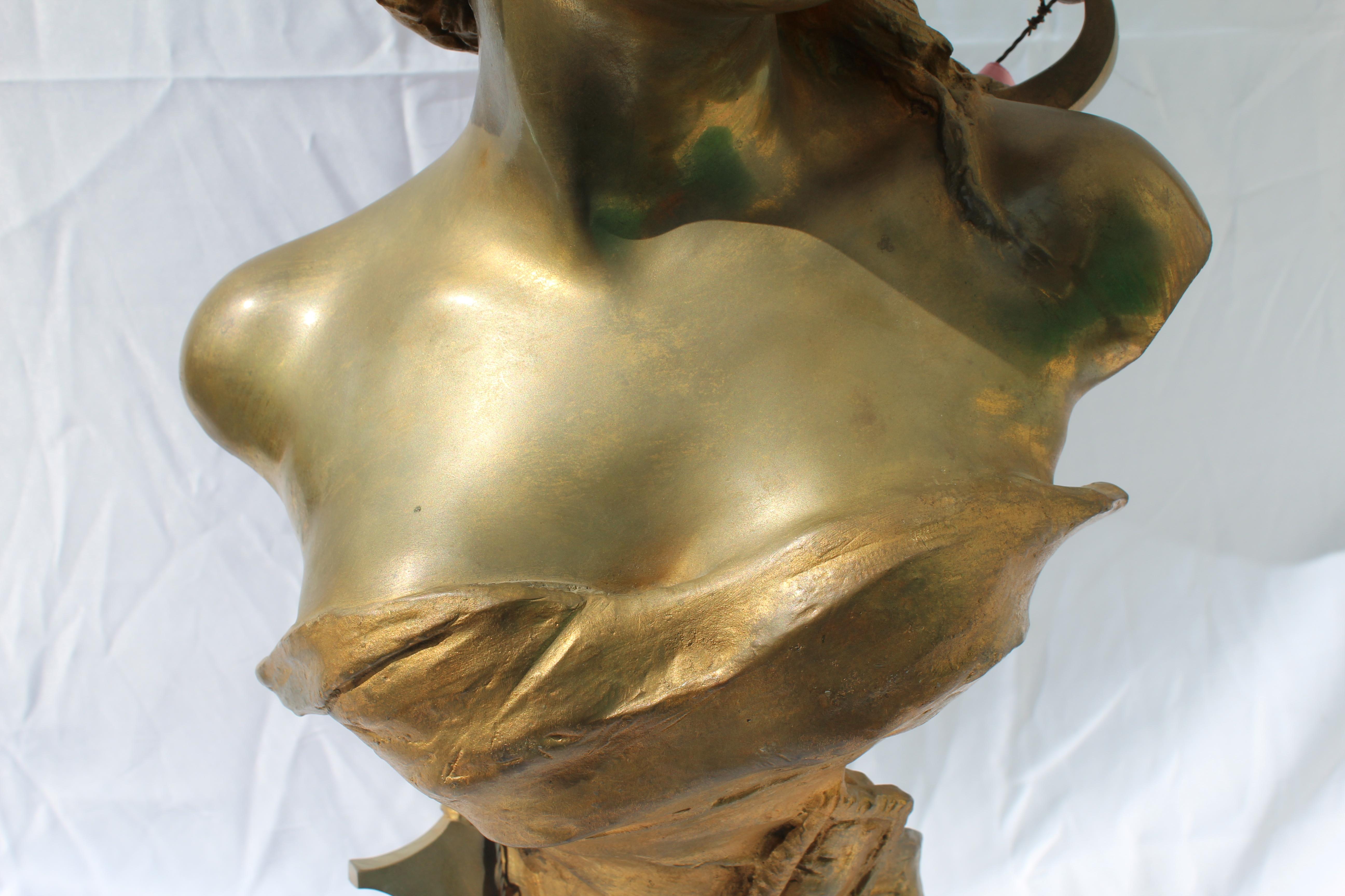 Art Nouveau Antique Bust Ladies Face Gold, by Van Der Straten, Rare Large, Dianna