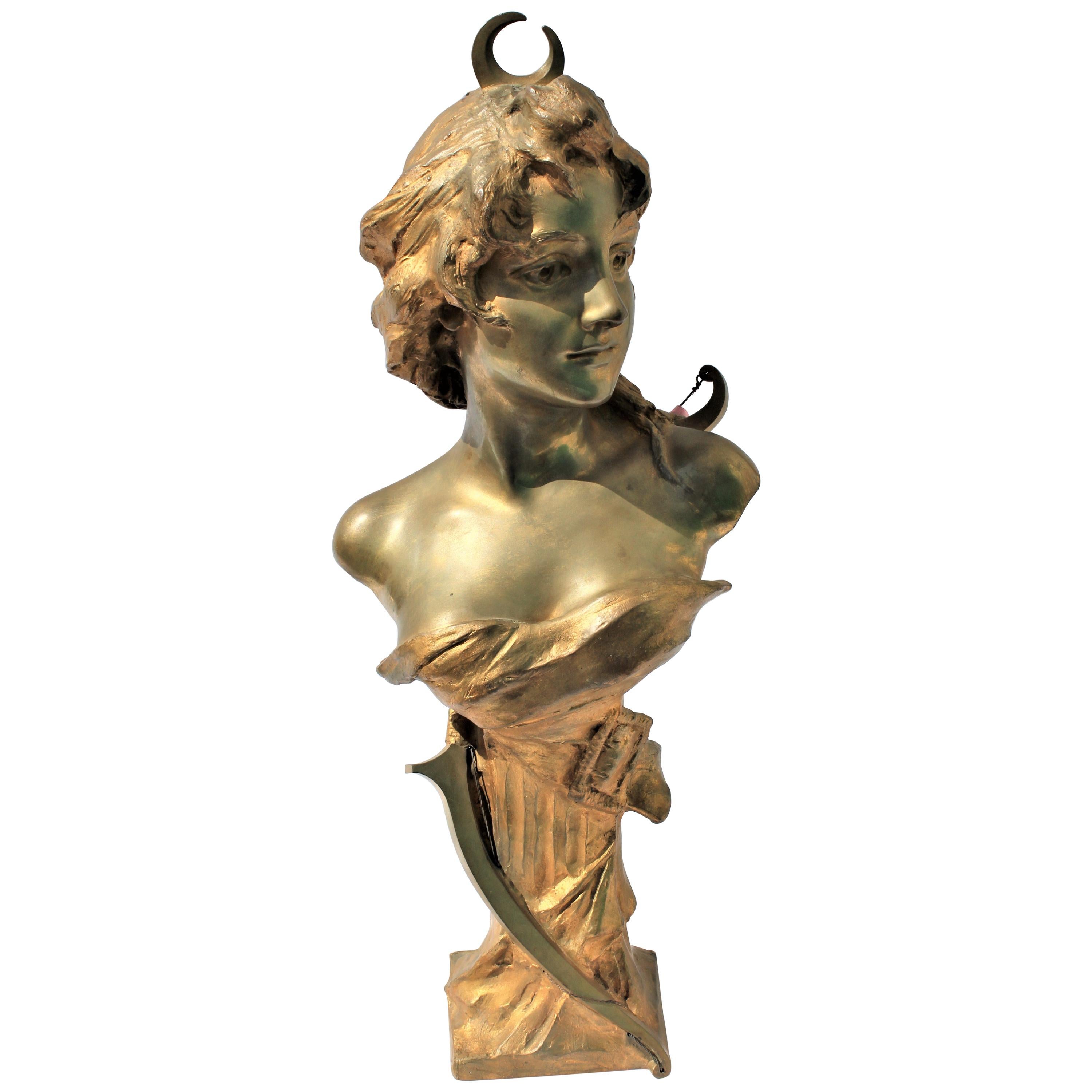 Antique Bust Ladies Face Gold, by Van Der Straten, Rare Large, Dianna