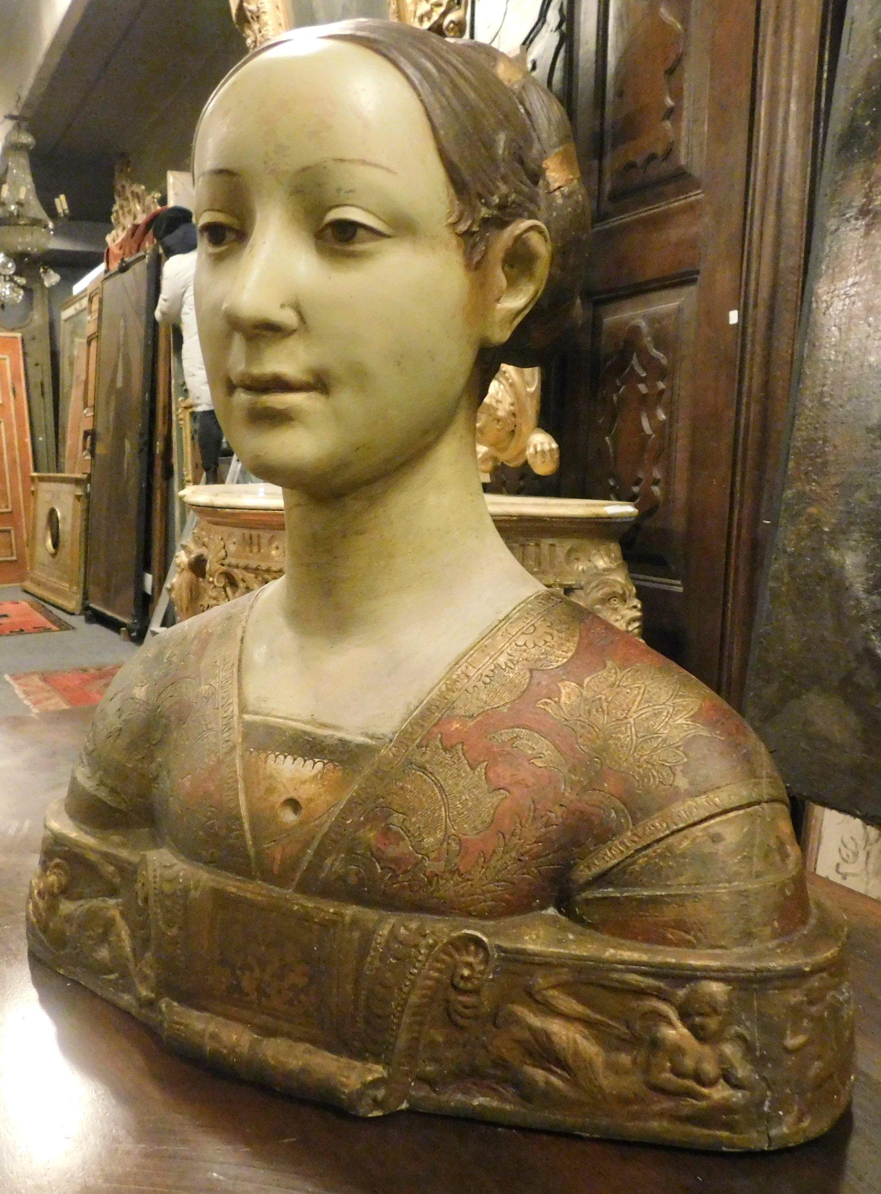 Italian Antique Bust of a Florentine Noblewoman Terracotta Sculpture Statue, 1800 Italy