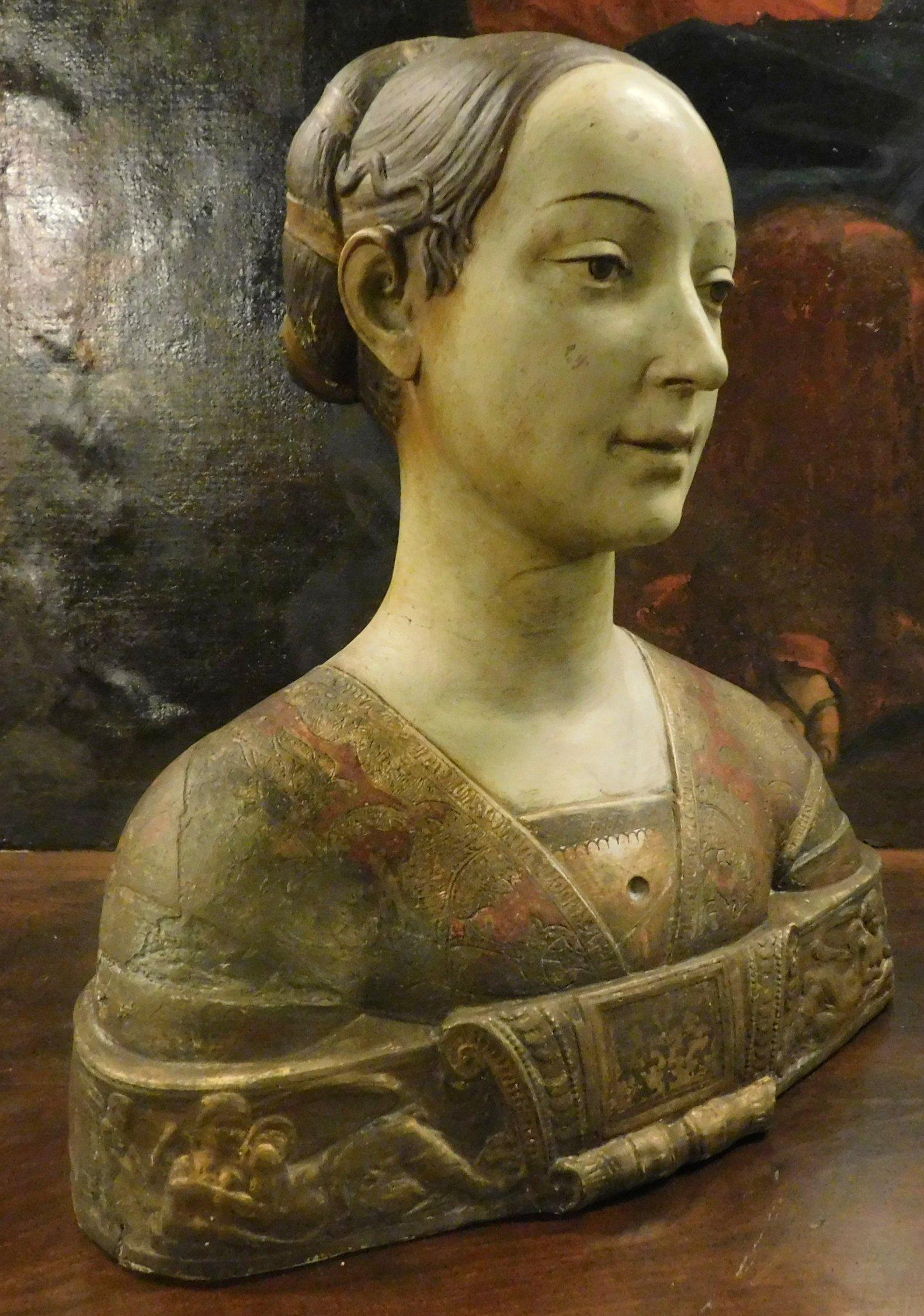 19th Century Antique Bust of a Florentine Noblewoman Terracotta Sculpture Statue, 1800 Italy