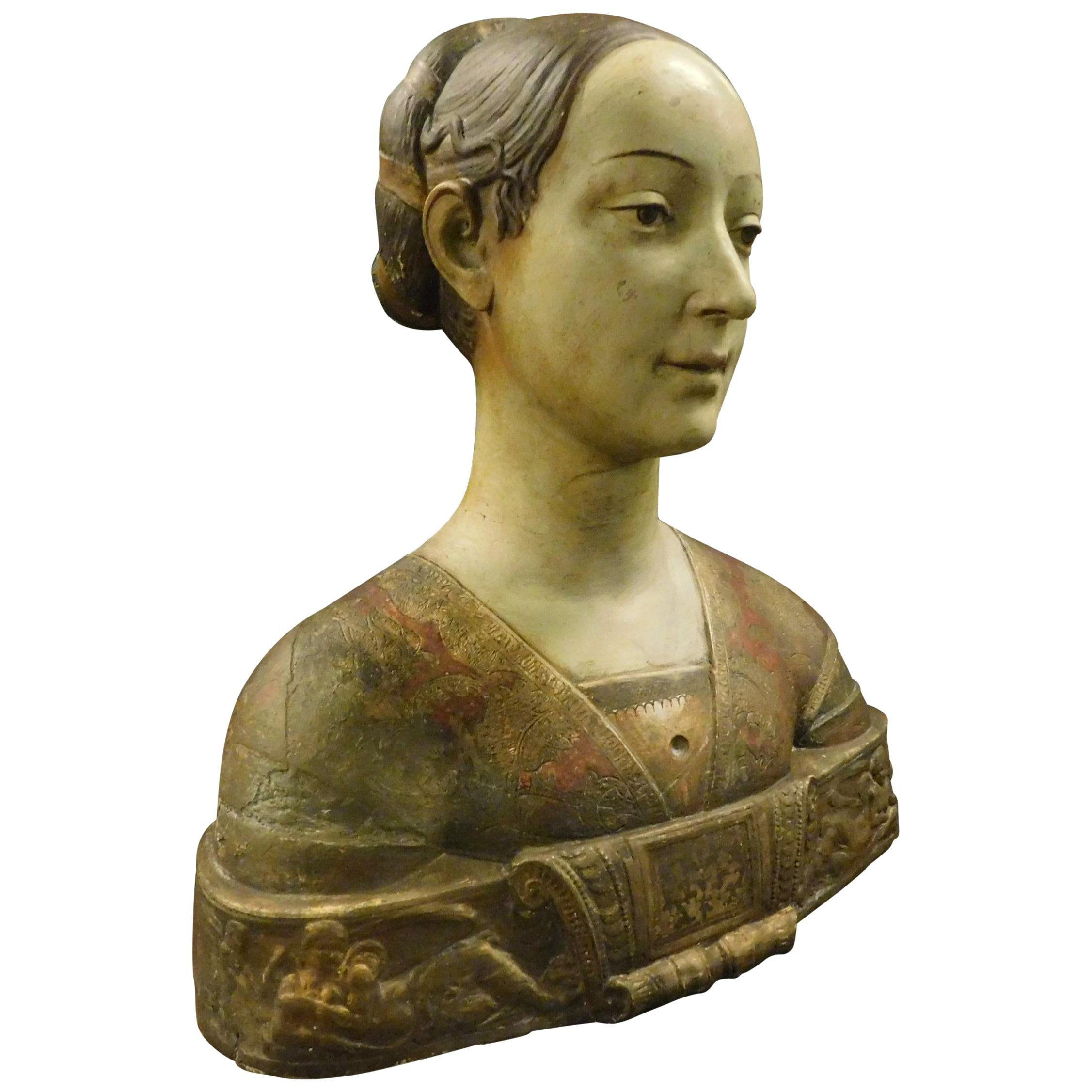 Antique Bust of a Florentine Noblewoman Terracotta Sculpture Statue, 1800 Italy