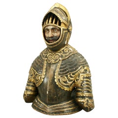 Antique Bust of a Spanish Knight, Hand Carved with Original Gesso and Paint