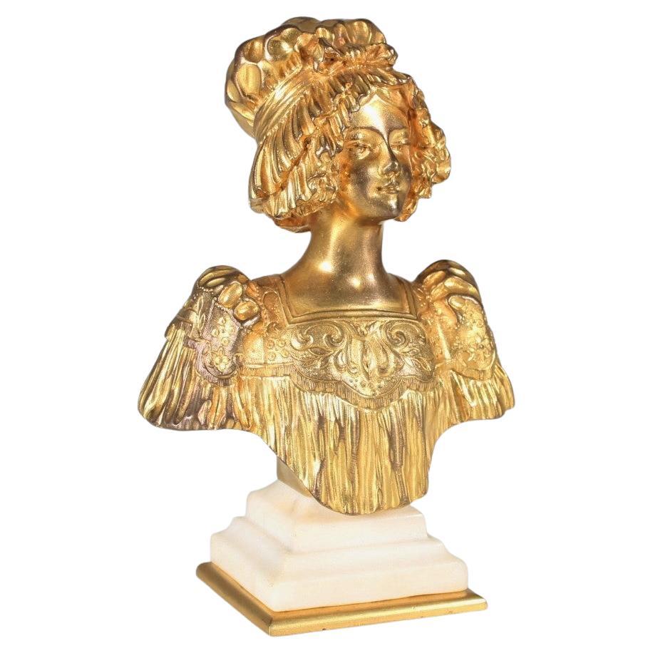 Antique Bust of a Woman, Gilded Bronze, Signed Eugene Hannoteau, circa 1900 For Sale