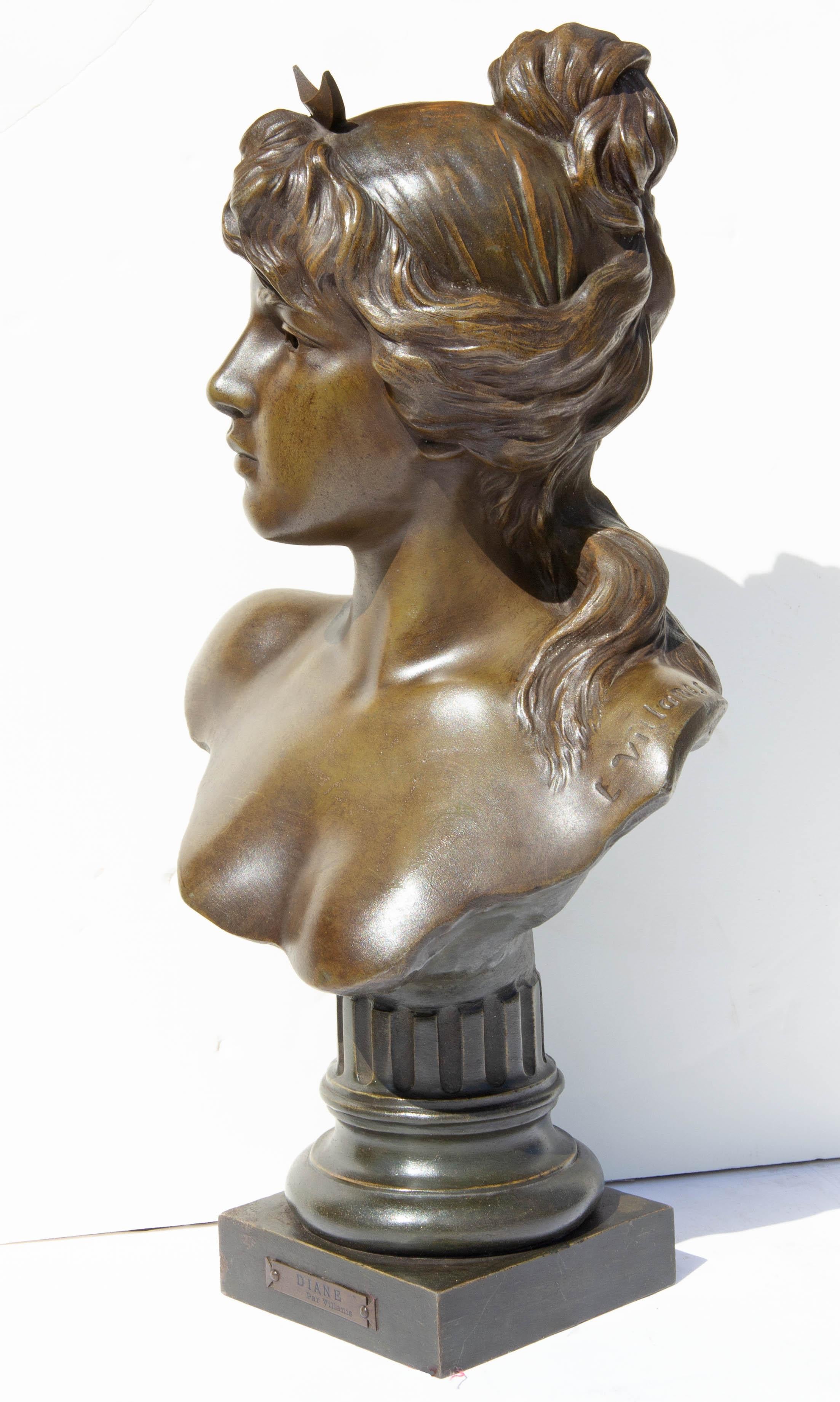 French Antique Bust of Diana by Emmanuel Villanis