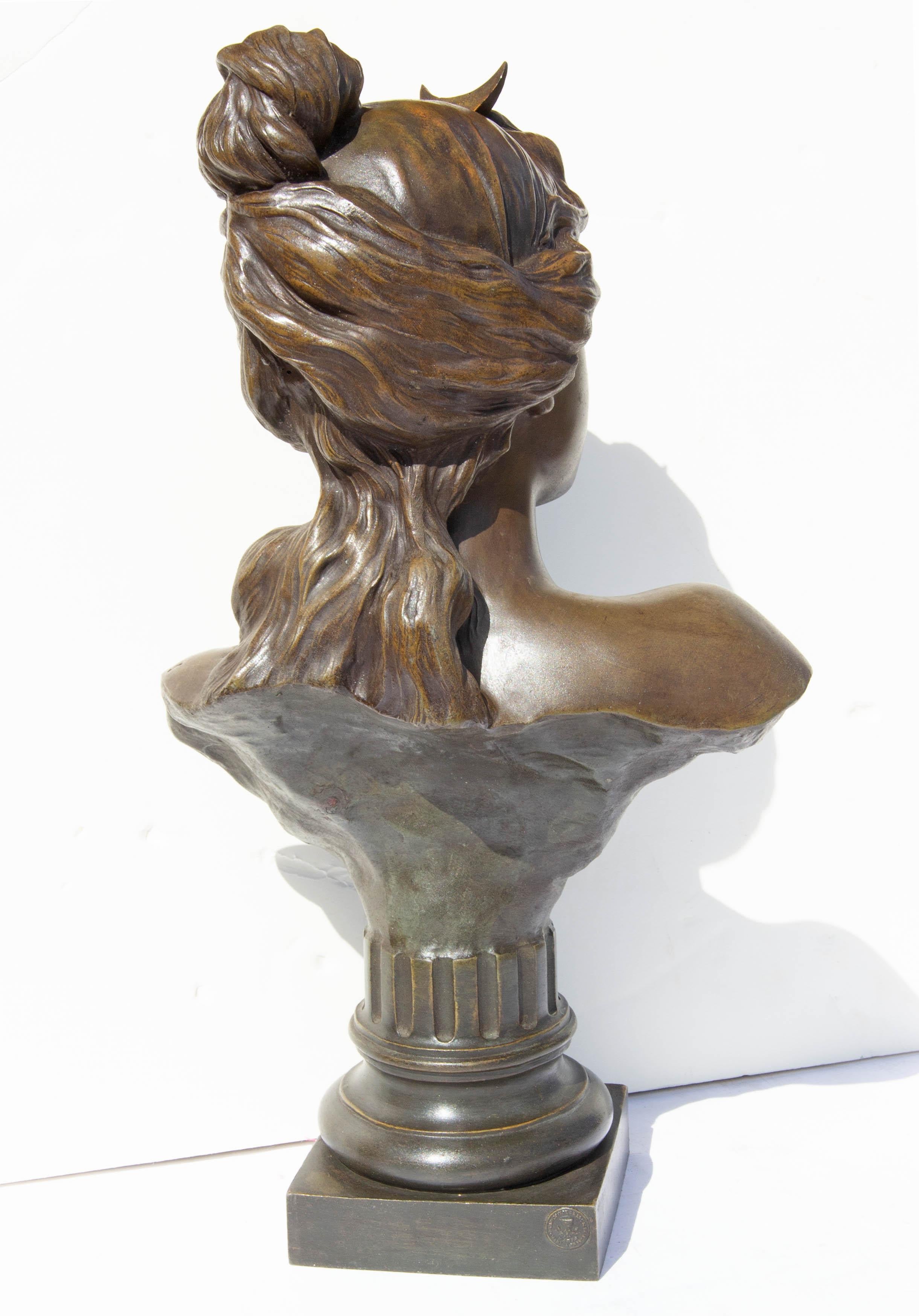 Patinated Antique Bust of Diana by Emmanuel Villanis