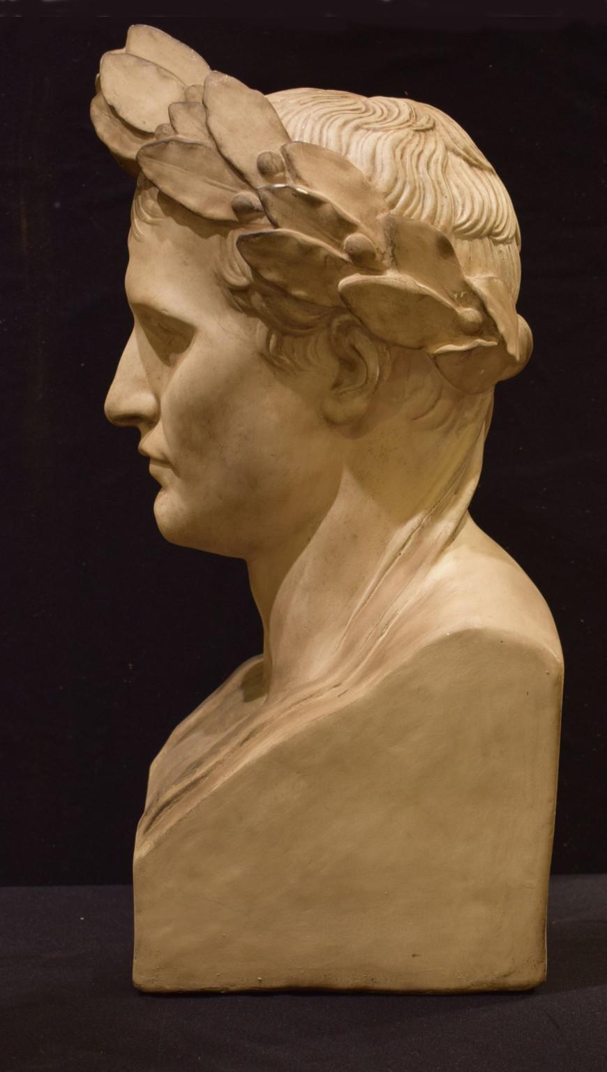 Early 20th century plaster bust of Napoleon wearing a laurel crown.