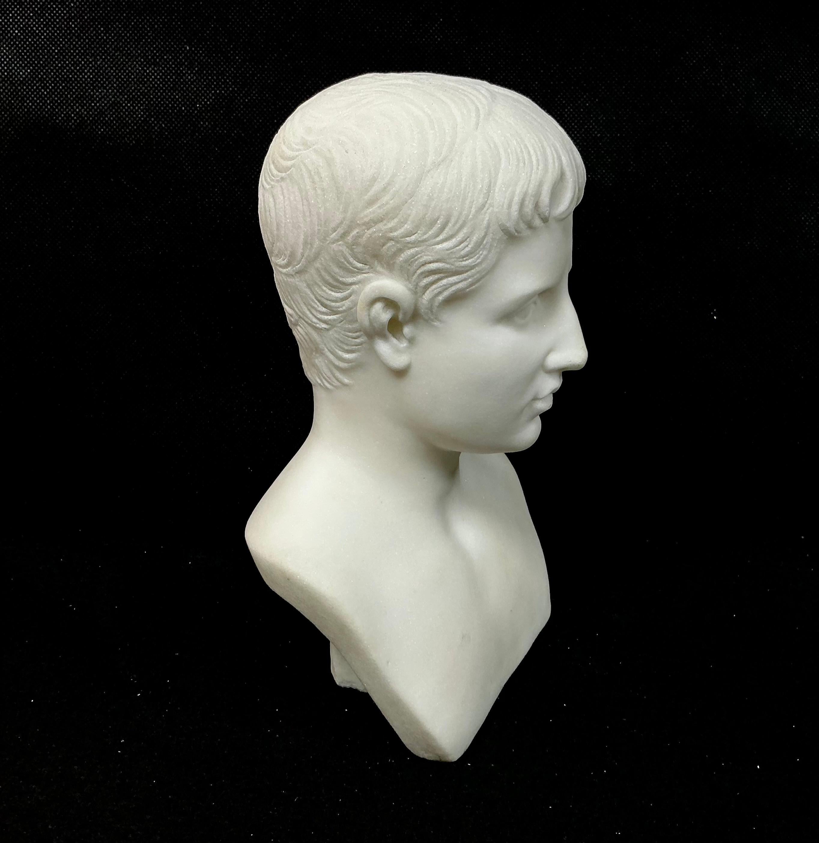 Antico busto del giovane Napoleone, marmo di Carrera intagliato In condizioni buone in vendita a Bradenton, FL