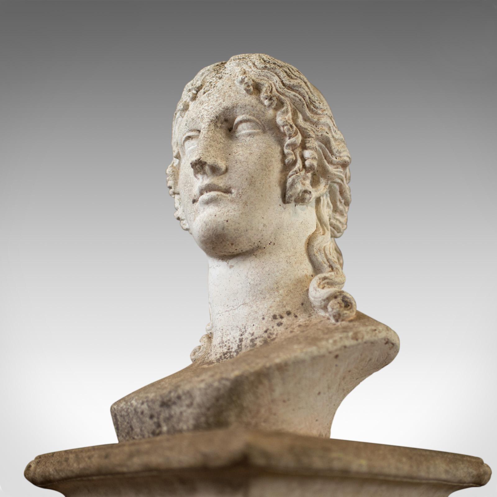 Antique Bust on Podium, Garden, Italian, Classical, Female Pose, circa 1910 1