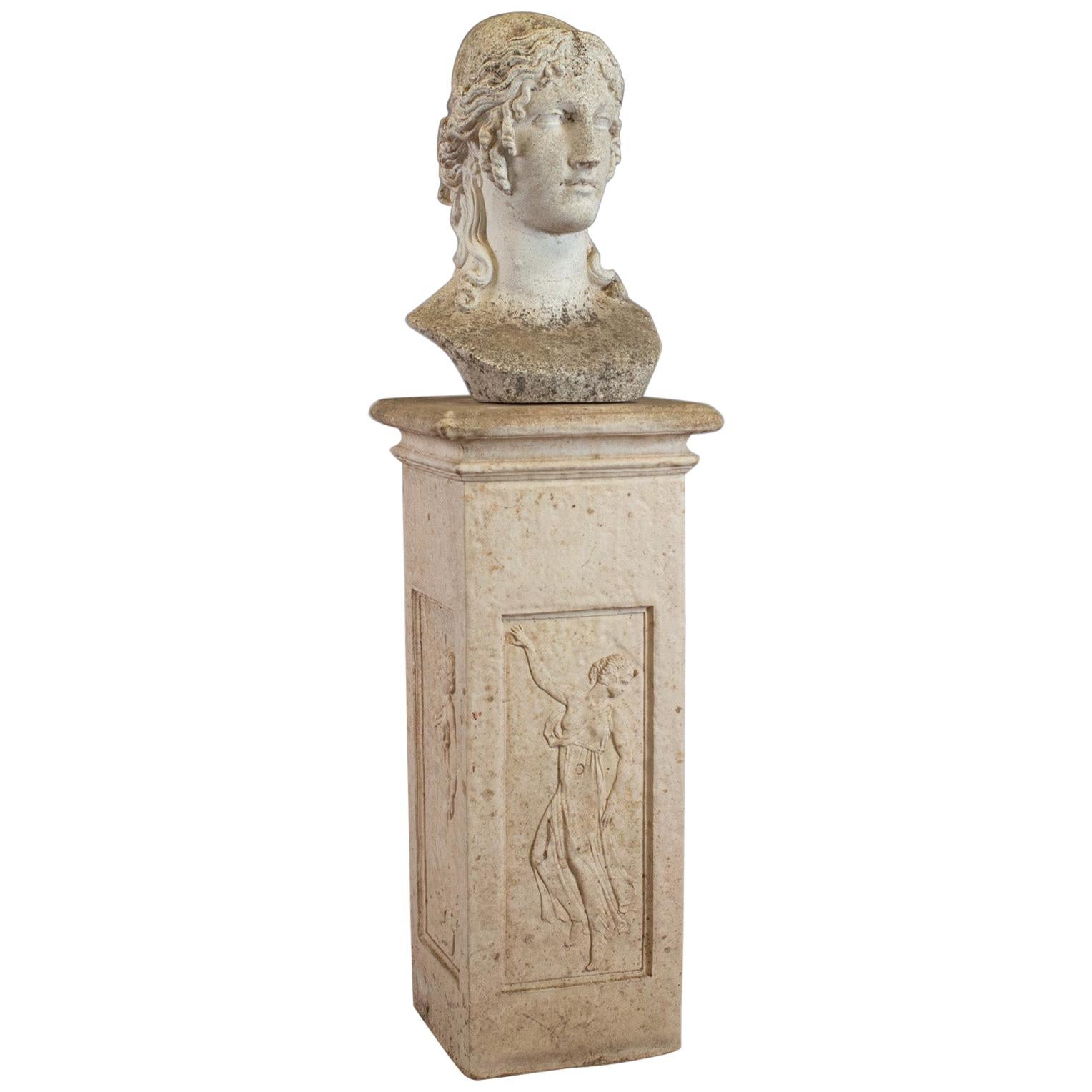 Antique Bust on Podium, Garden, Italian, Classical, Female Pose, circa 1910