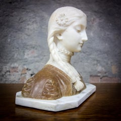 Antique Bust Sculpture of Lady, Marble / Alabaster, France, 1880