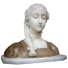 Antique Bust Sculpture of Lady, Marble / Alabaster, France, 1880