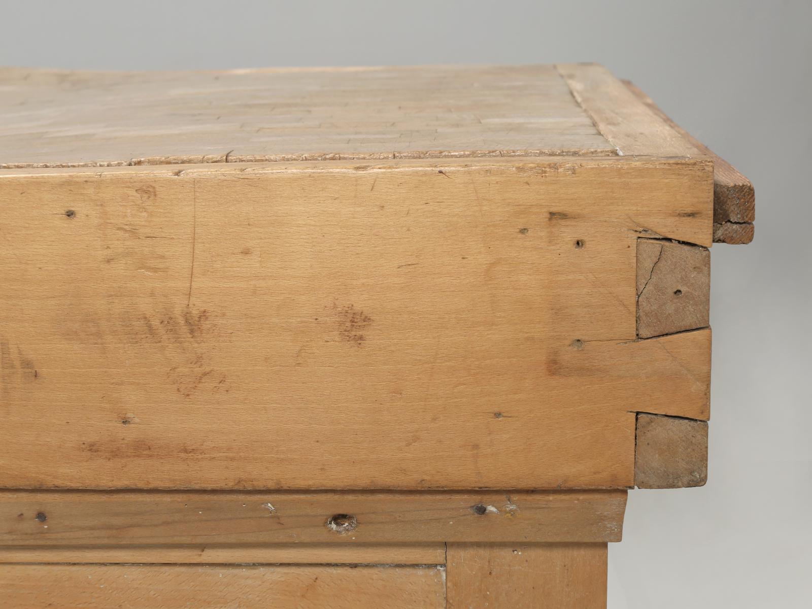 Antique Butcher Block Kitchen Island Constructed of Maple Brass Hardware, 1920s 3