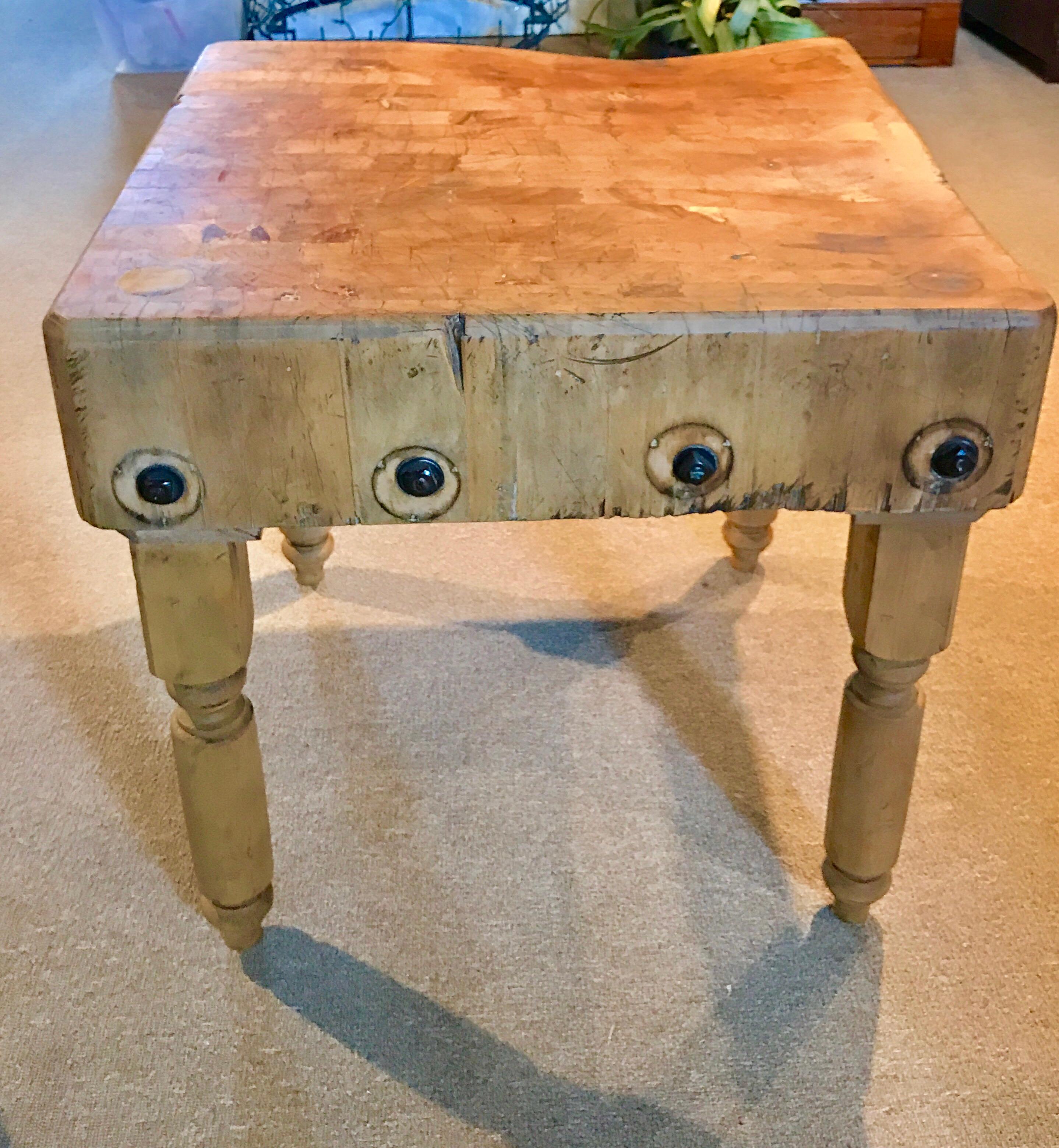 Antique Butcher Block Table In Distressed Condition In Atlanta, GA