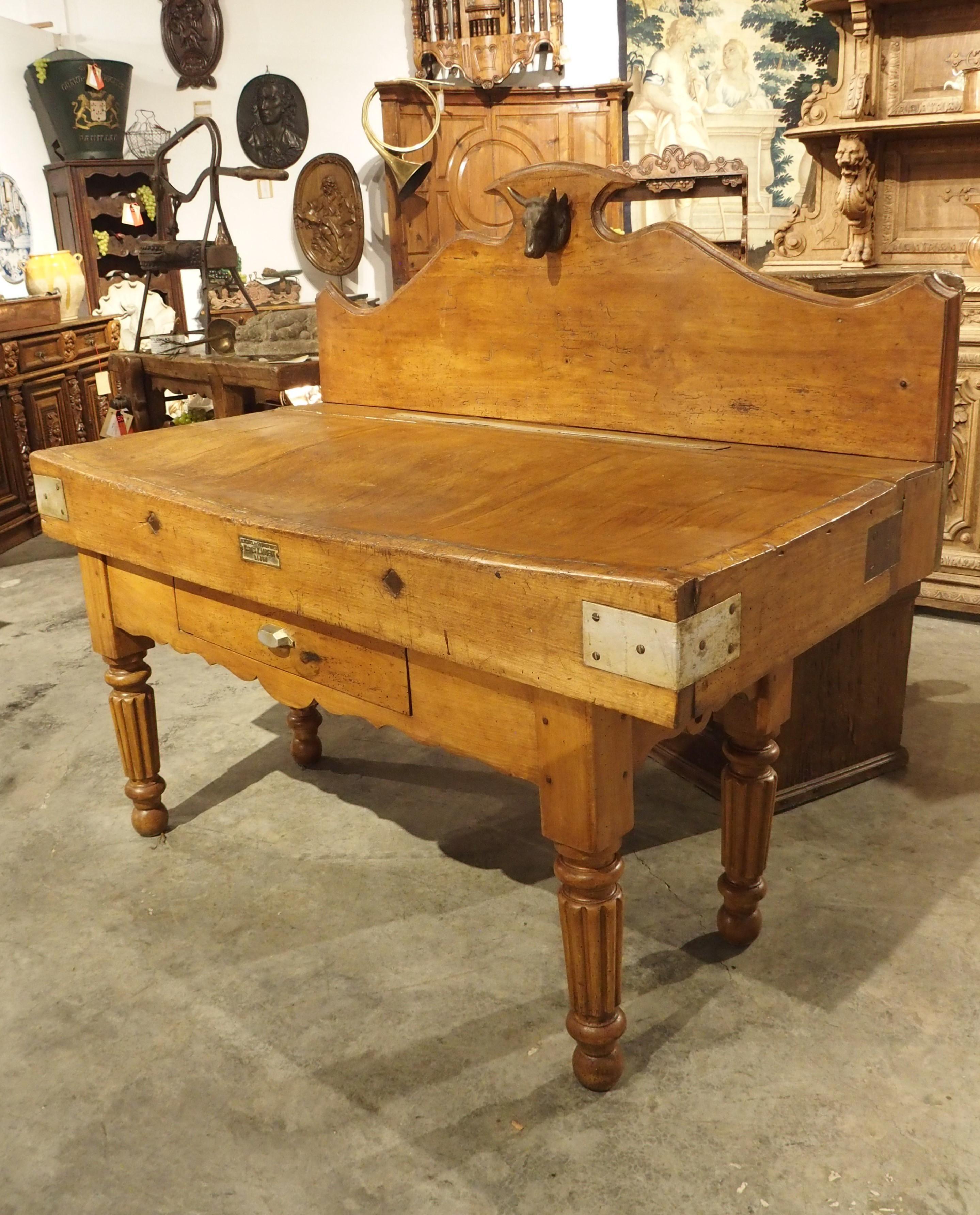 French Antique Butcher Block Table from Dijon, France, Circa 1890 For Sale
