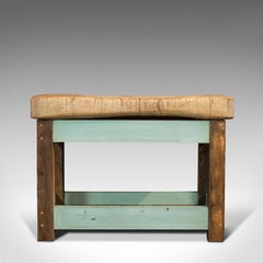 Antique Butcher's Block, English, Beech, Teak, Work Table, Kitchen Island, 1900